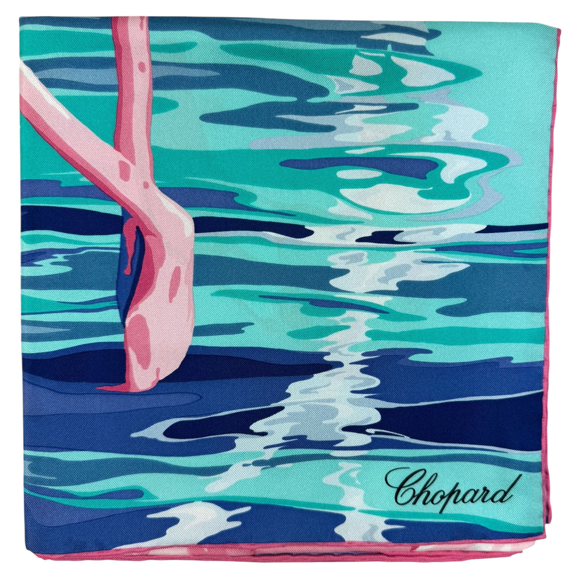Chopard Scarf Blue Seafoam Pink Flamingo Design