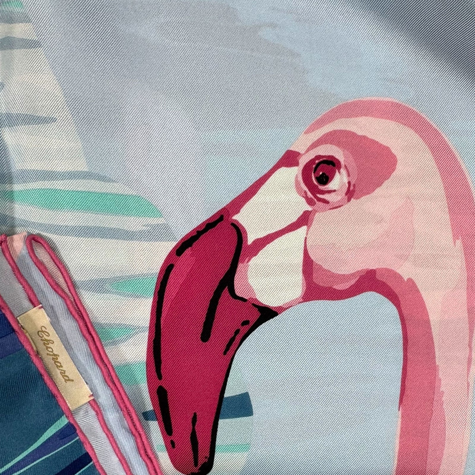 Chopard Scarf Blue Seafoam Pink Flamingo Design