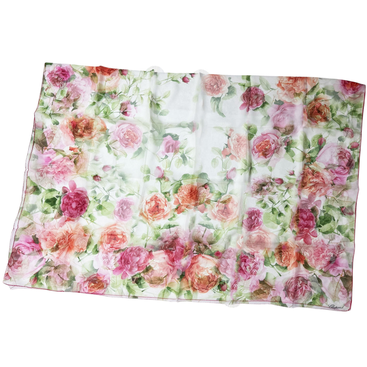 Chopard Scarf White Rose De Caroline Floral - Extra Large Chiffon Silk Shawl