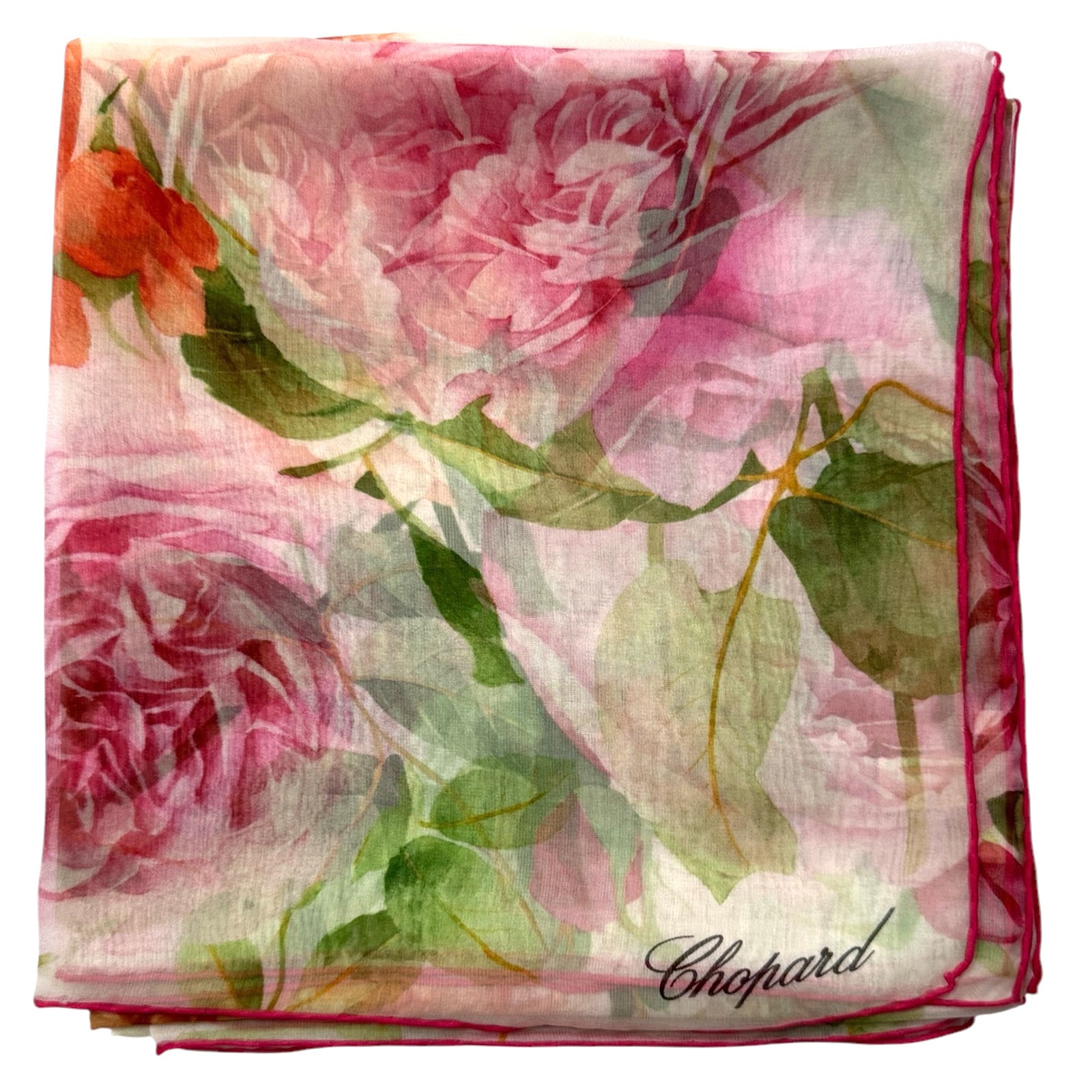 Chopard Scarf White Rose De Caroline Floral - Extra Large Chiffon Silk Shawl