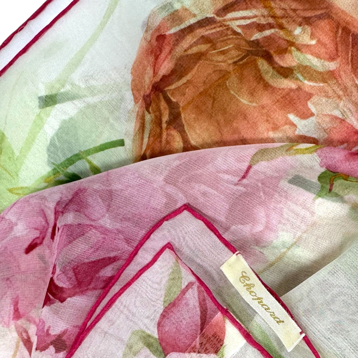 Chopard Scarf White Rose De Caroline Floral - Extra Large Chiffon Silk Shawl