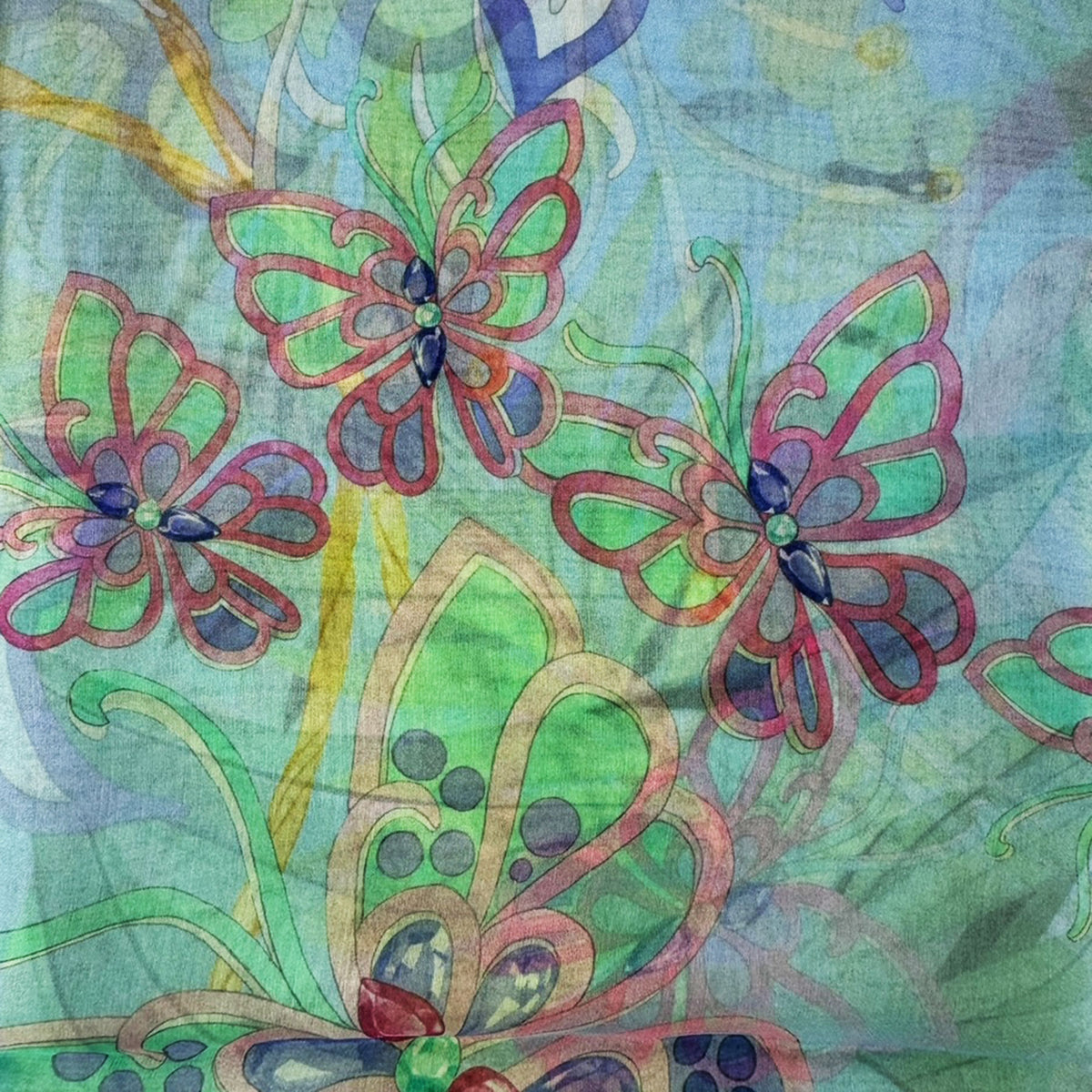 Chopard Scarf Sky blue Butterflies - Extra Large Chiffon Silk Shawl