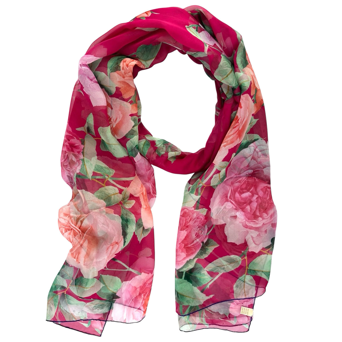Chopard Scarf Pink Rose De Caroline Floral - Extra Large Chiffon Silk Shawl