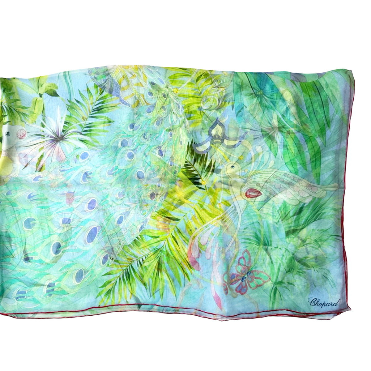 Chopard Scarf Sky Blue Floral &amp; Butterfly - Extra Large Chiffon Silk Shawl