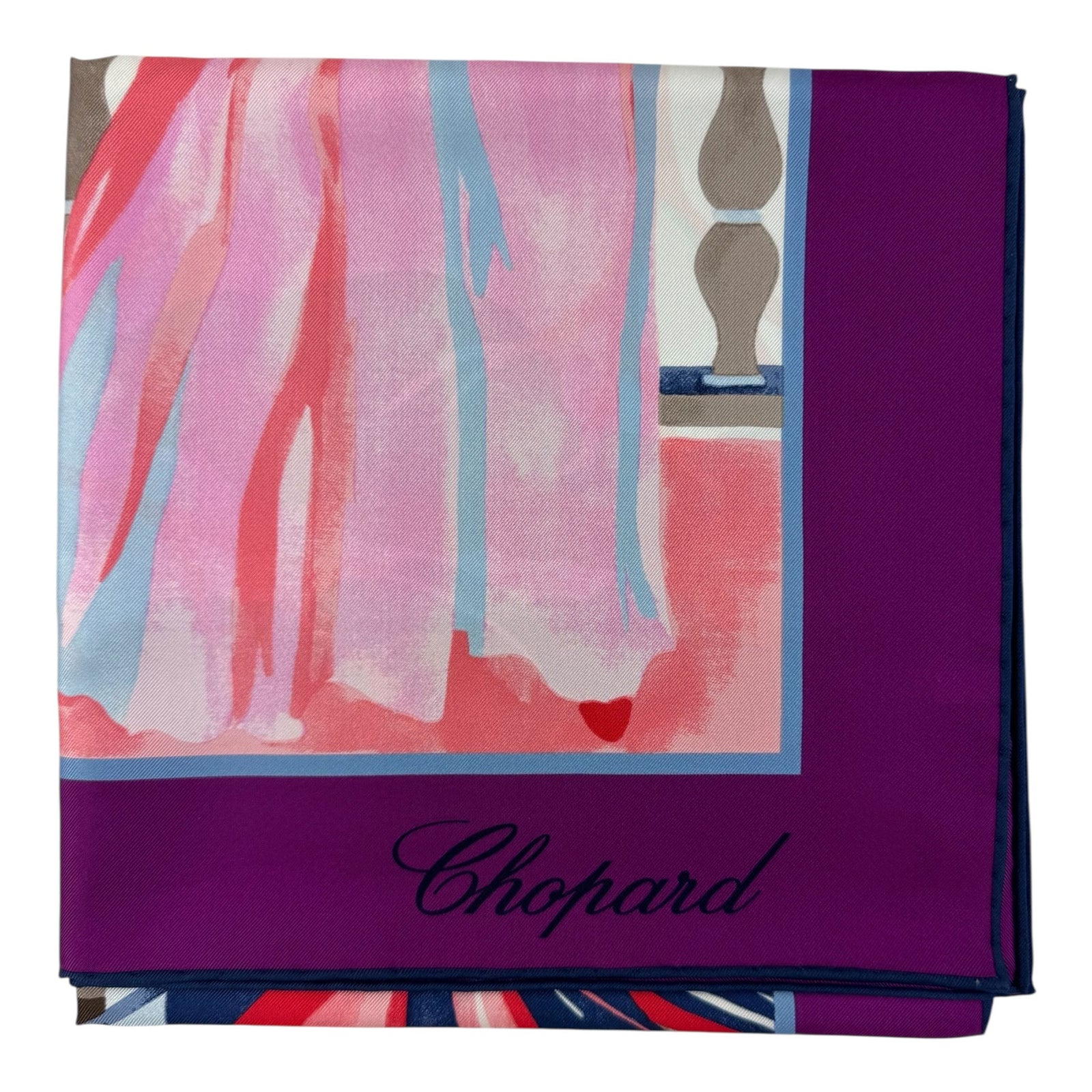 Chopard scarf with abstract design and brand name on a white background