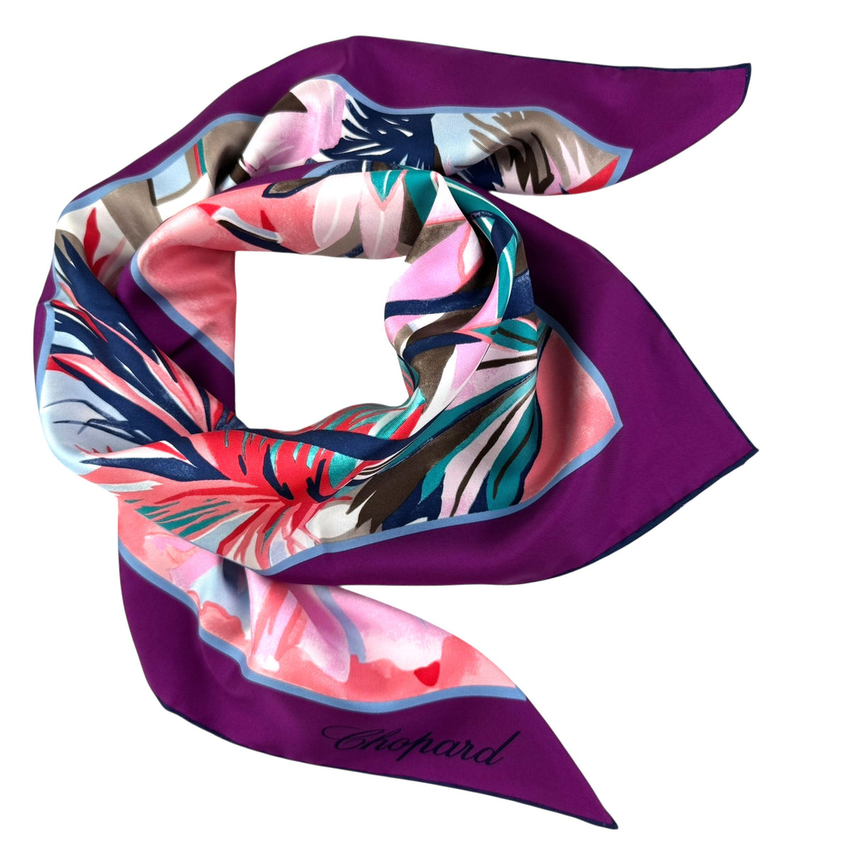 Chopard Scarf Violet Abstract Signature Riviera Design - Twill Silk Square Foulard