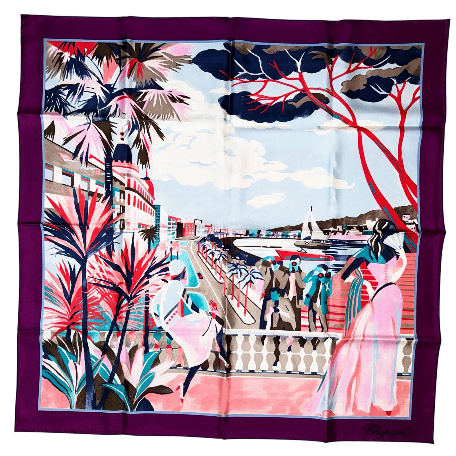 Chopard scarf with abstract design and brand name on a white background