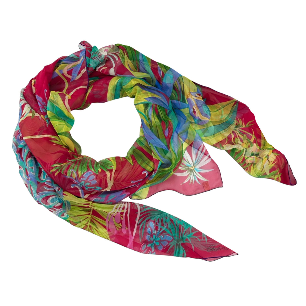 Chopard Scarf Fuchsia Animal World - Extra Large Chiffon Silk Shawl