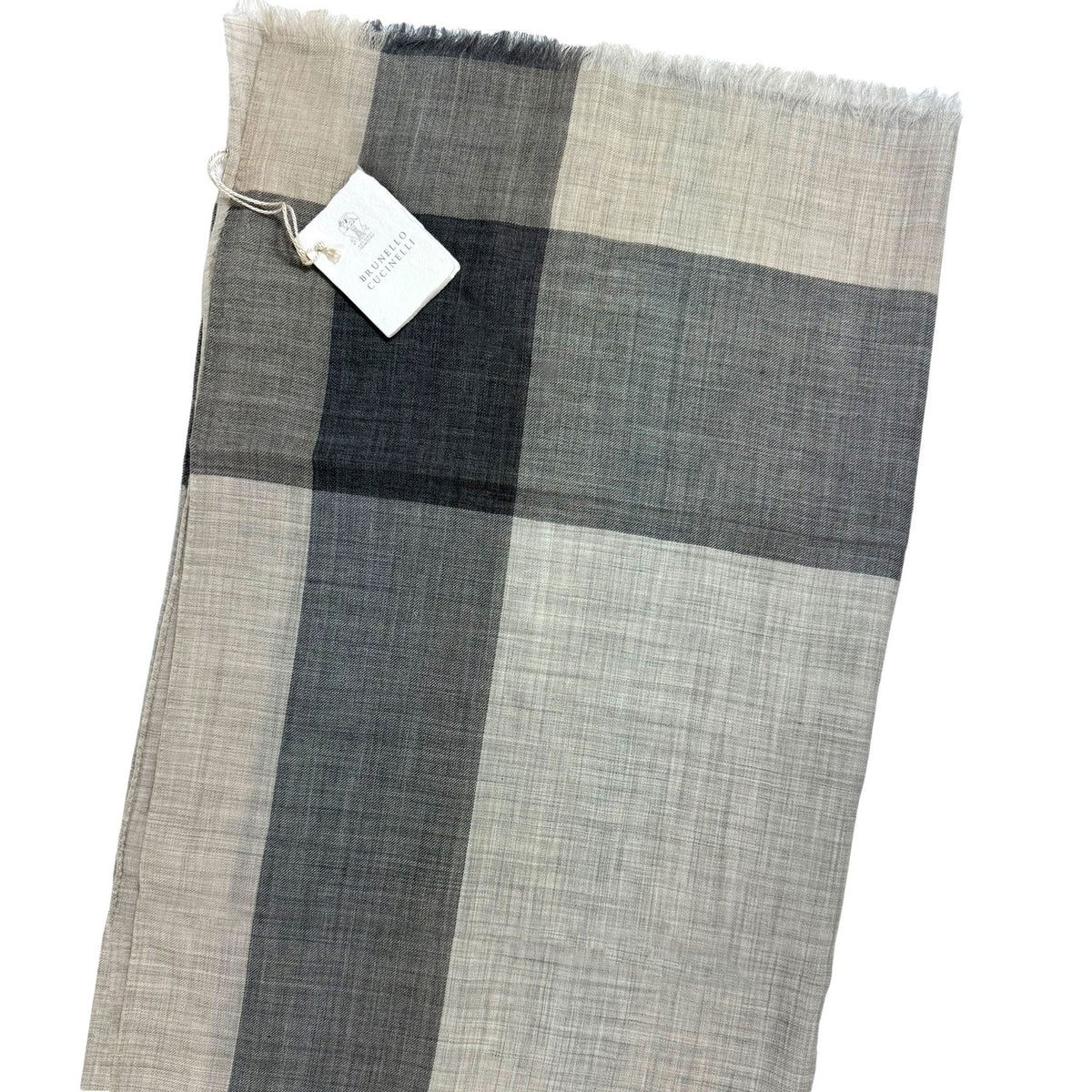 Brunello Cucinelli Cashmere Scarf Gray Beige BlackColor Block