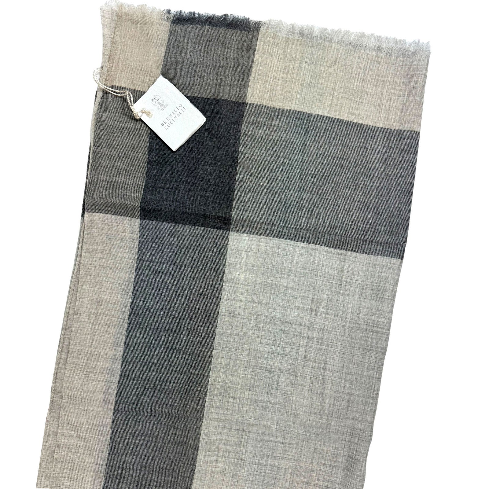 Brunello Cucinelli Cashmere Scarf Gray Beige BlackColor Block