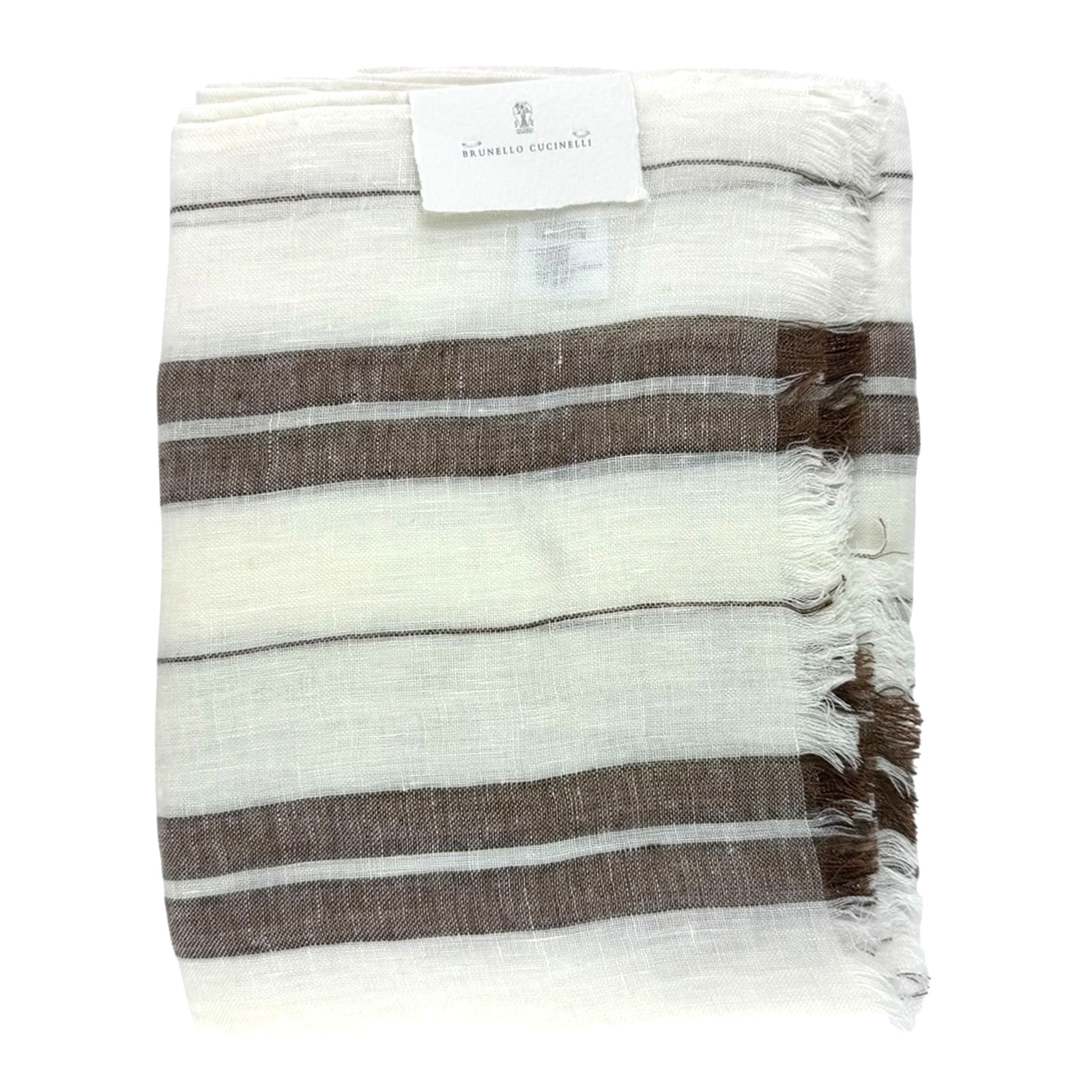 Brunello Cucinelli Linen Scarf White Brown Stripes