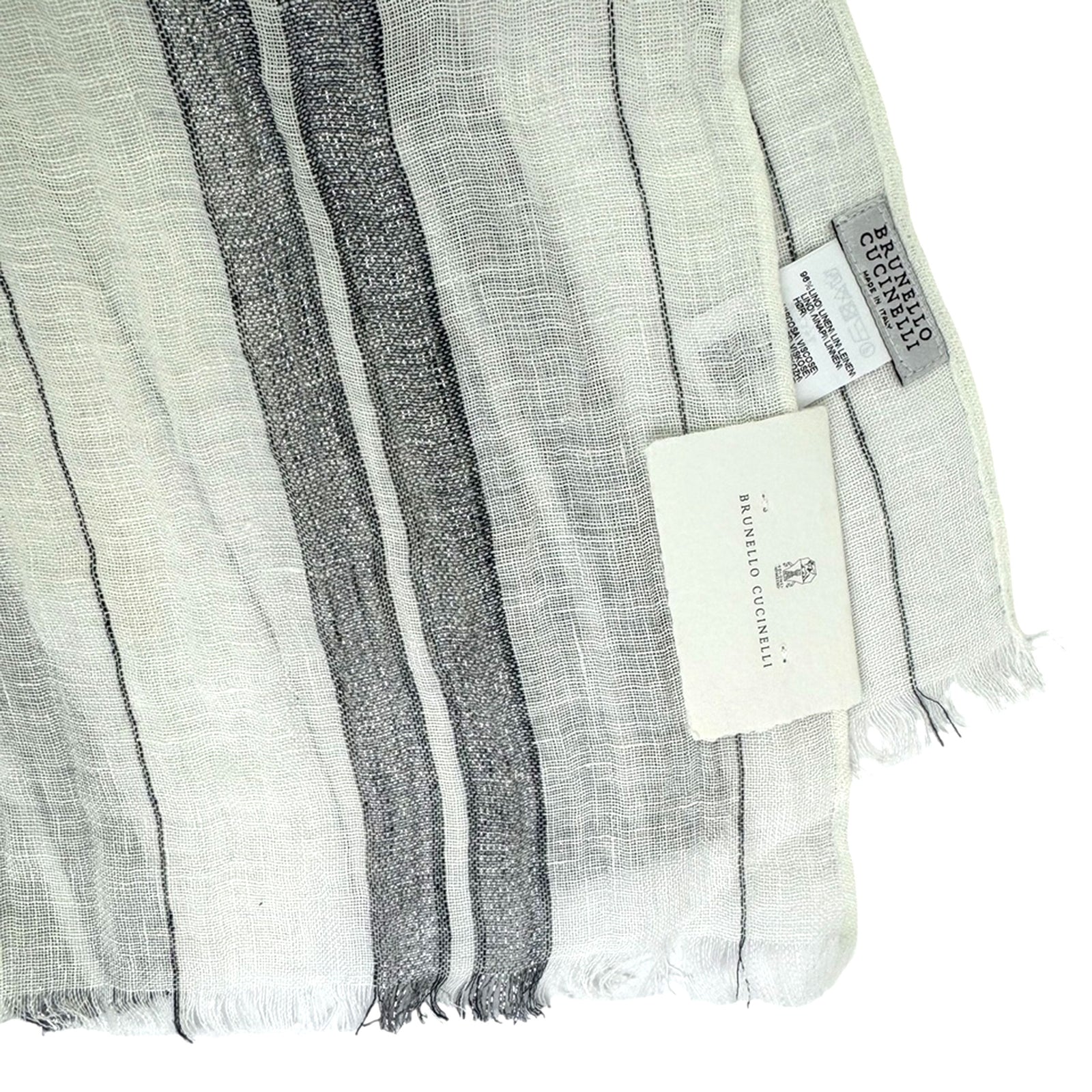 Brunello Cucinelli Linen Scarf White Gray Stripes
