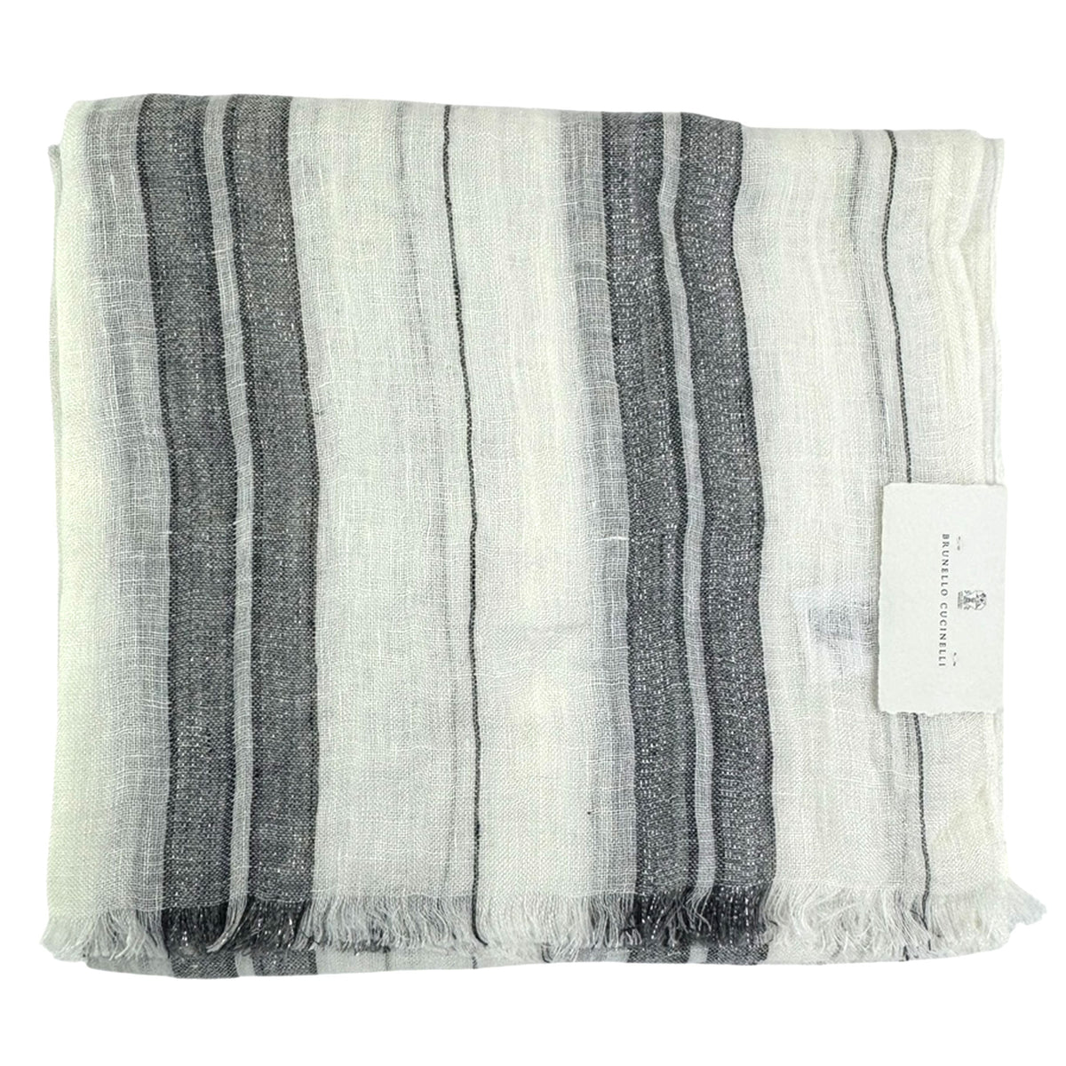 Brunello Cucinelli Linen Scarf White Gray Stripes