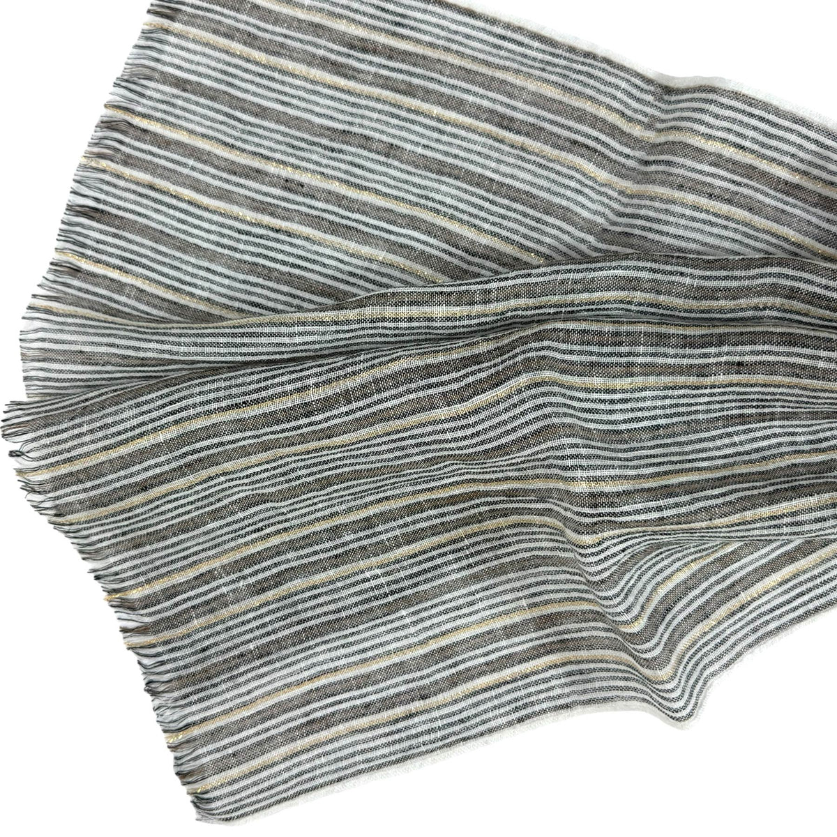 Brunello Cucinelli Linen Scarf White Gray Brown Gold Stripes - Extra Long Women Shawl SALE