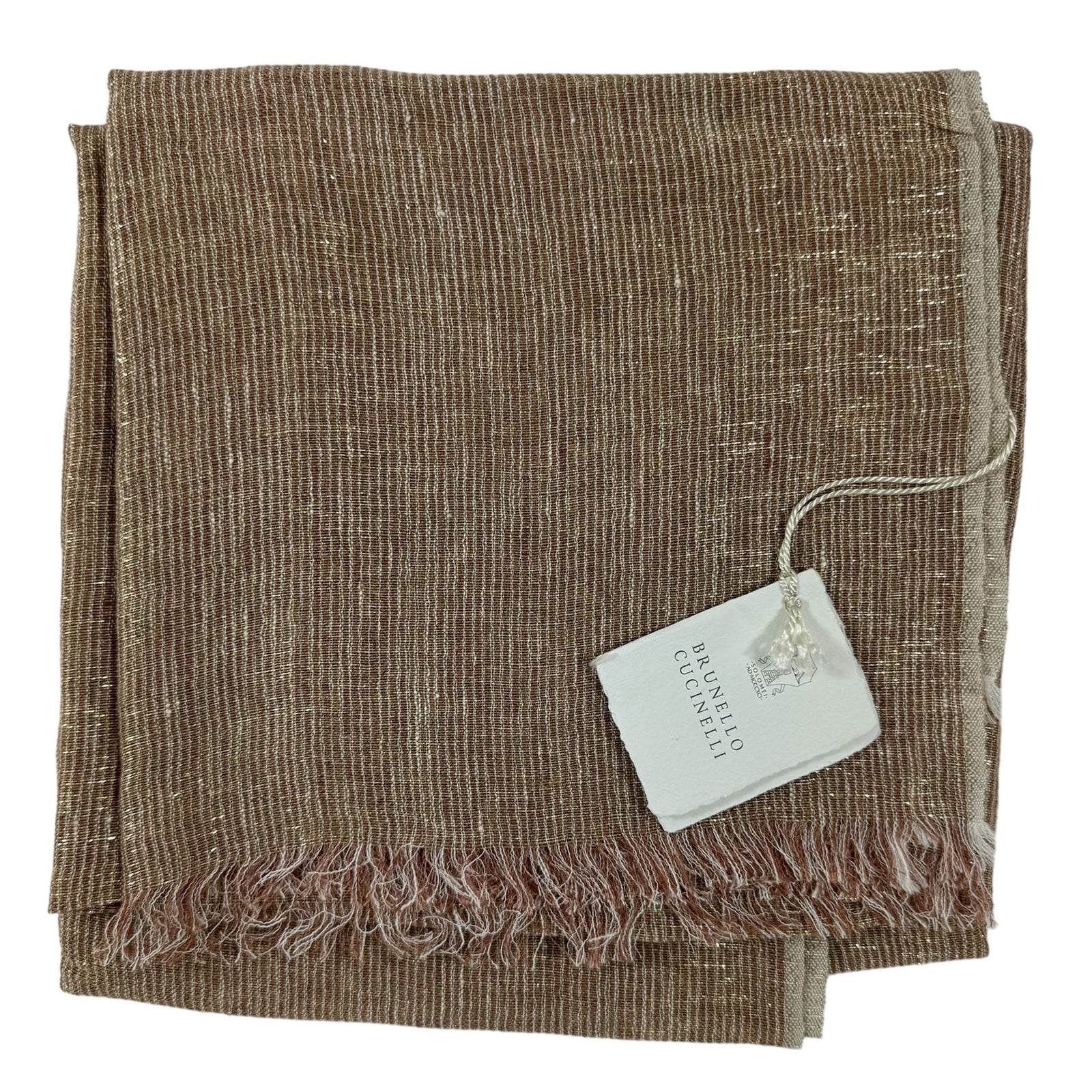 Brunello Cucinelli Linen Scarf Brown Silver Blend Extra Long Women Shawl