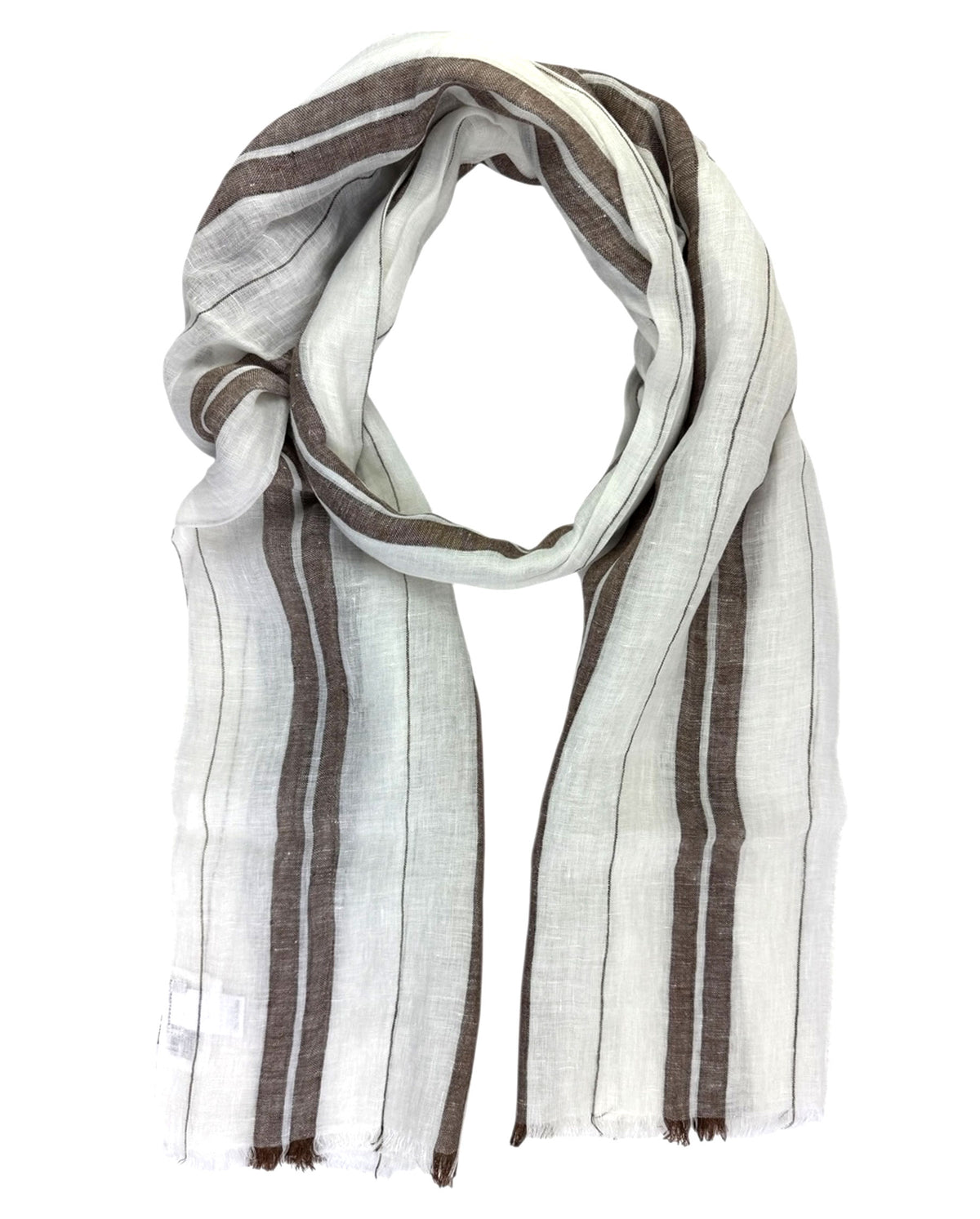 Brunello Cucinelli Linen Scarf White Brown Stripes