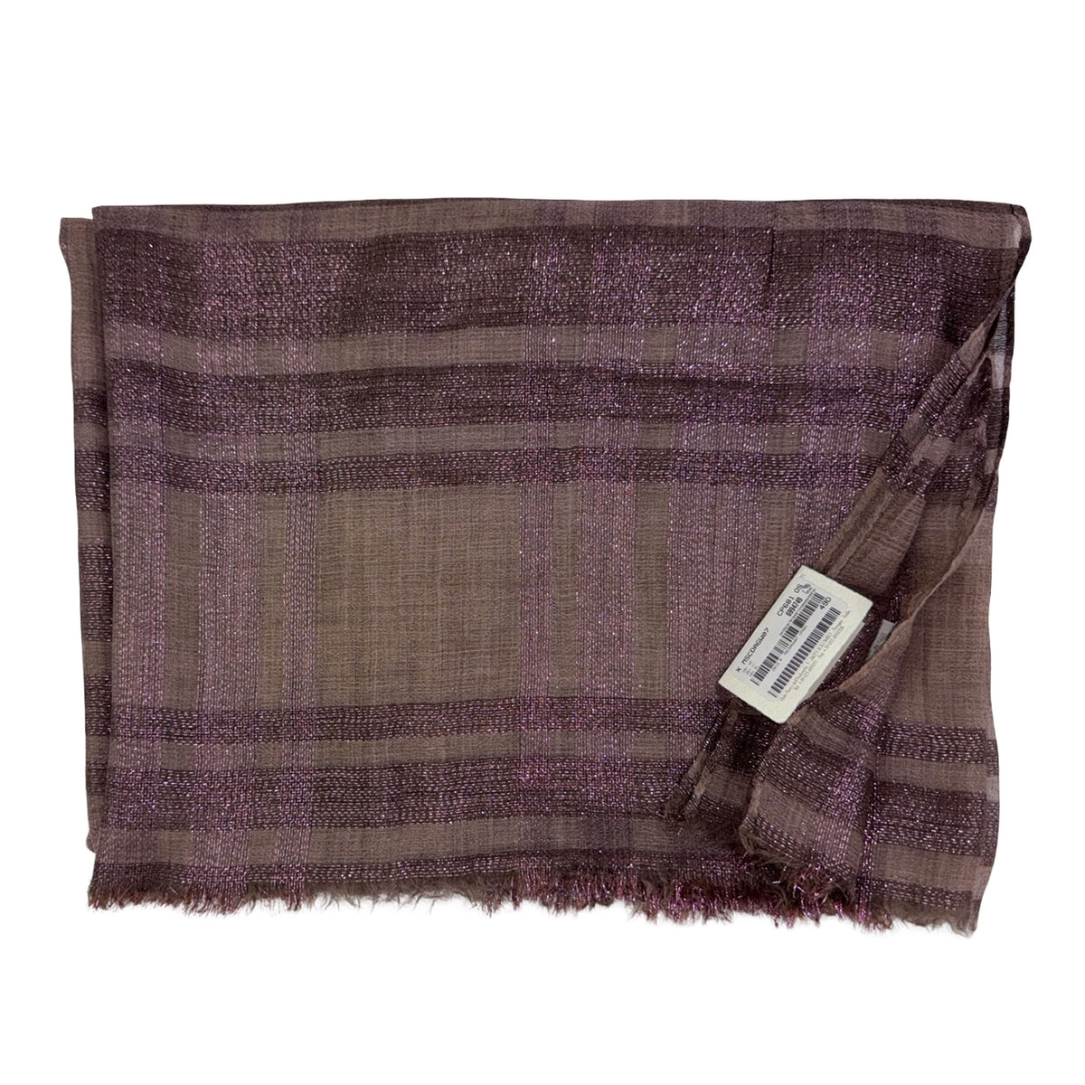  Cucinelli Scarf Pink Brown Plaid Glitter - Large Cashmere Silk Women Shawl