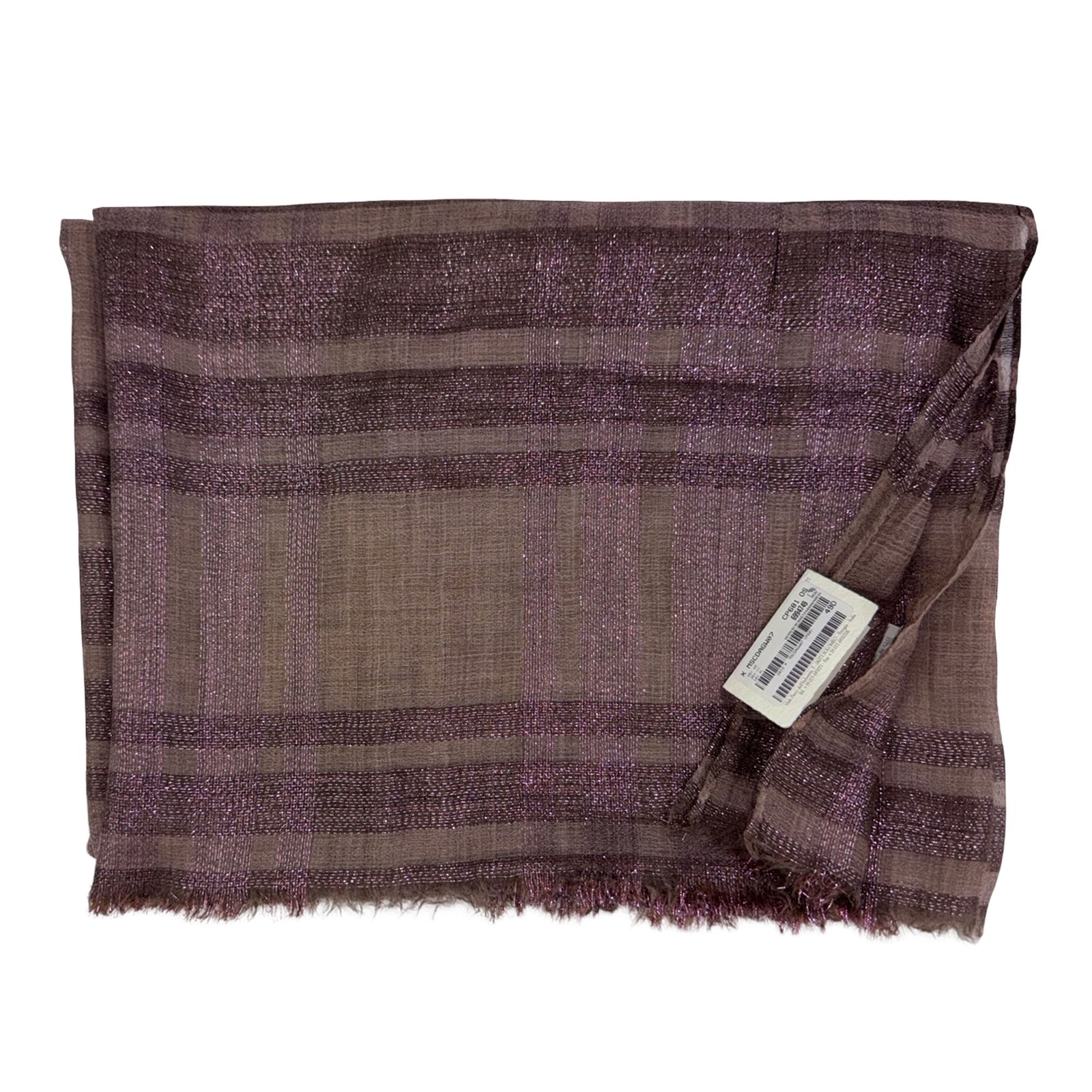  Cucinelli Scarf Pink Brown Plaid Glitter - Large Cashmere Silk Women Shawl