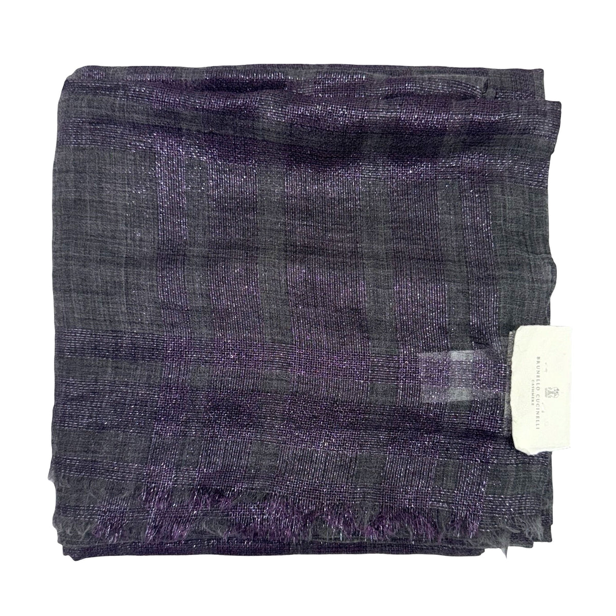 Brunello Cucinelli Scarf Purple Gray Check Plaid - Luxury Women Designer Shawl