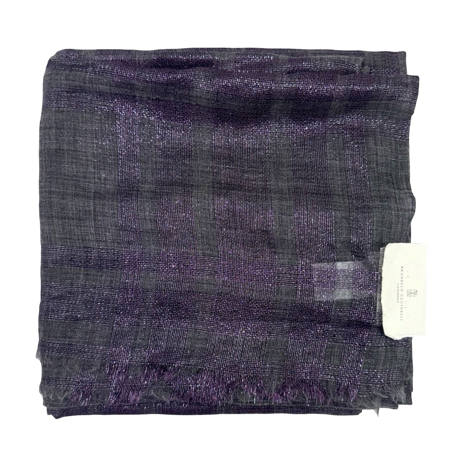 Brunello Cucinelli Scarf Purple Gray Check Plaid - Luxury Women Designer Shawl