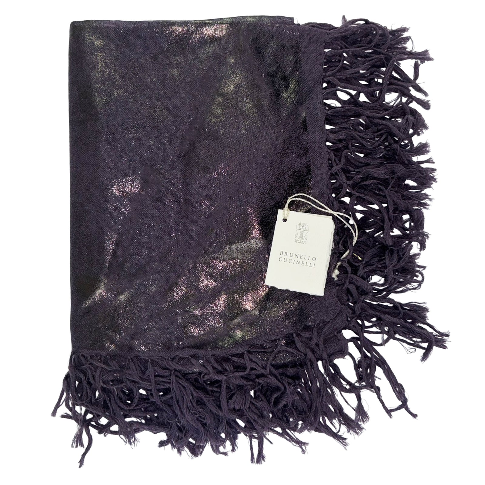 Brunello Cucinelli Scarf Purple Glitter Fringe - Luxury Women Designer Shawl