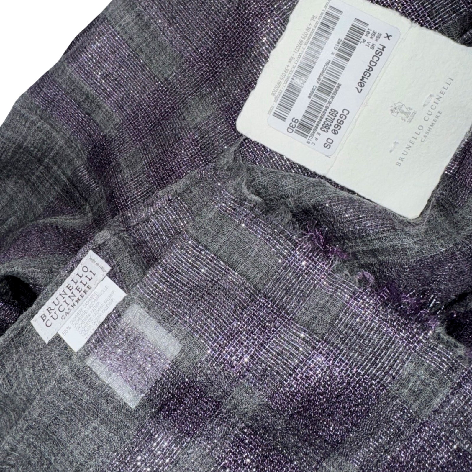 Brunello Cucinelli Scarf Purple Gray Check Plaid - Luxury Women Designer Shawl
