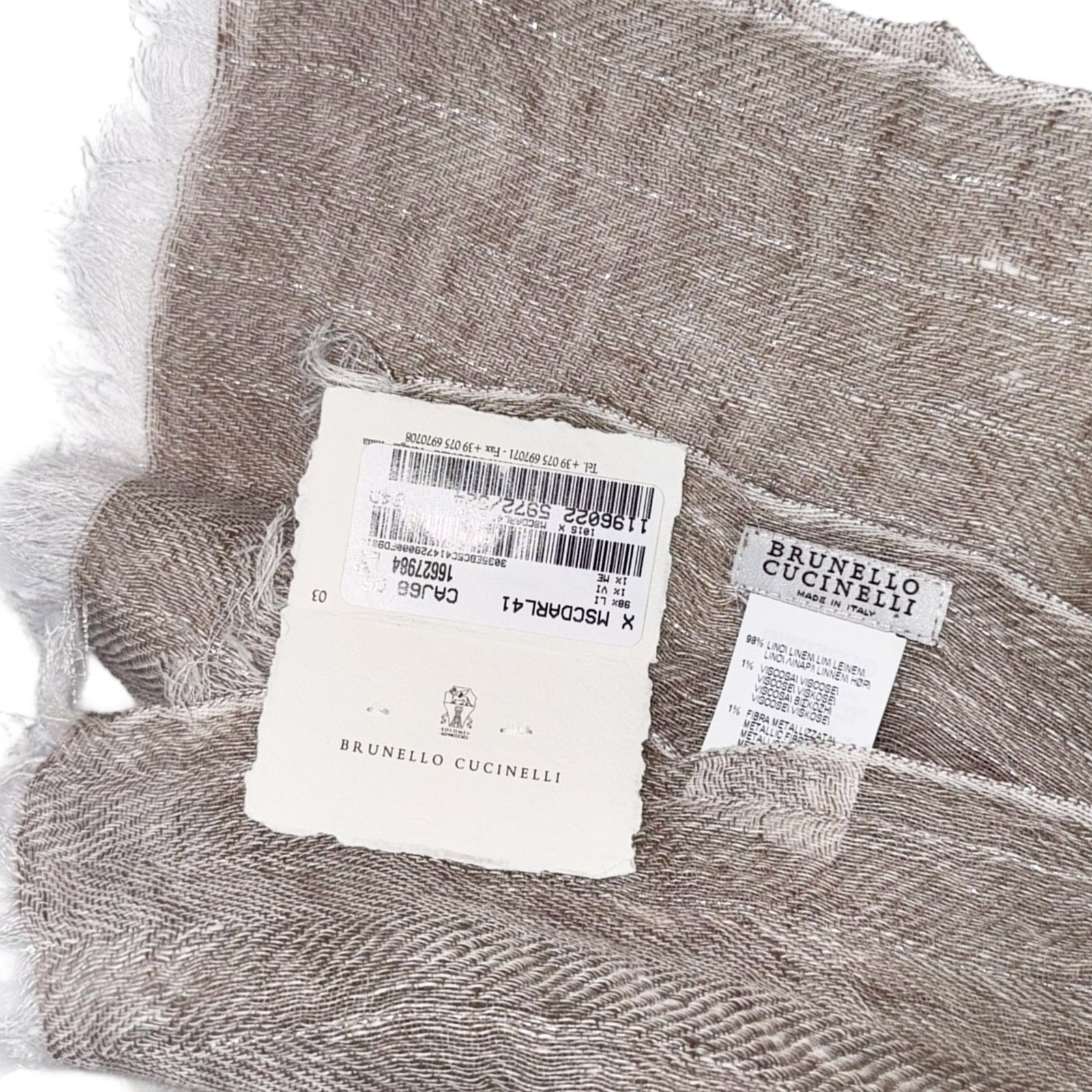 Brunello Cucinelli Scarf Taupe-Beige Glitter - Luxury Linen Designer Shawl SALE