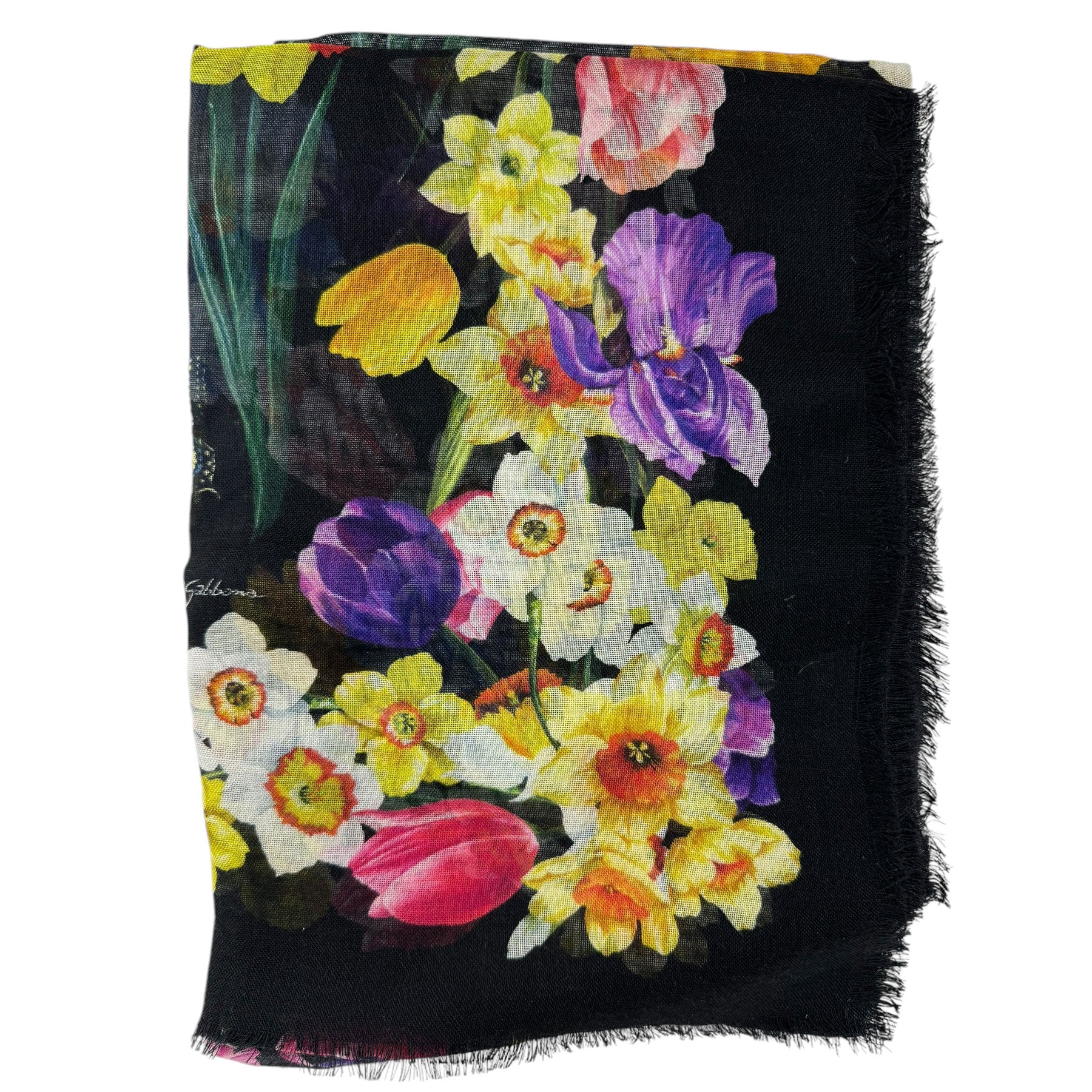 Dolce Gabbana Scarf Black Floral Extra Large Square Cashmere
