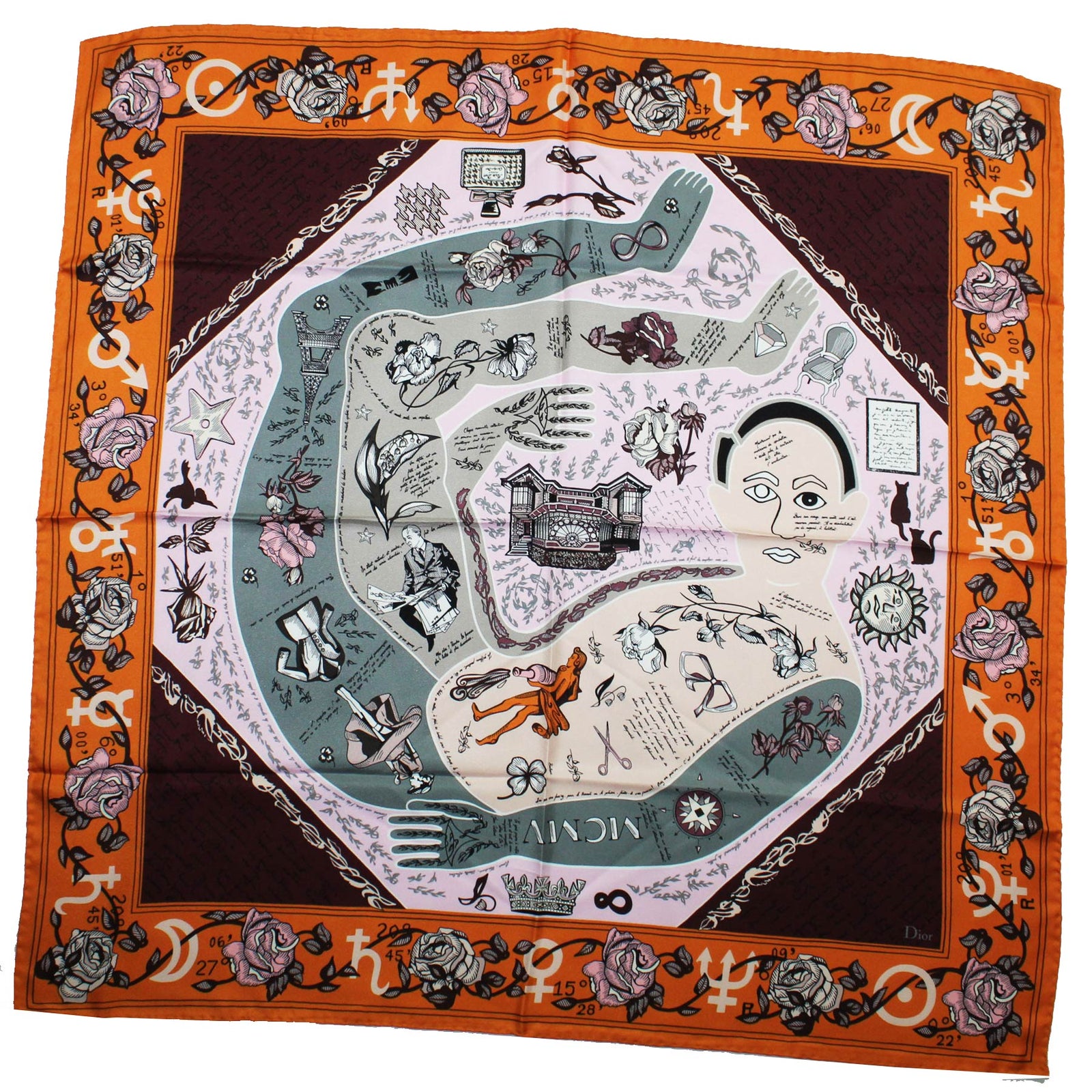 Dior Scarf Orange Roses & Novelty 