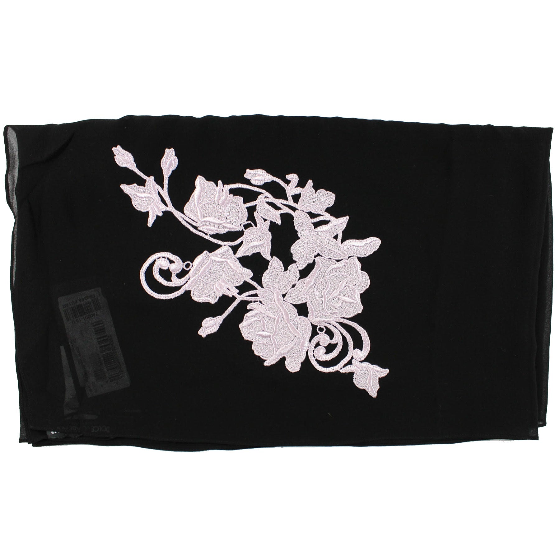Dolce Gabbana Women Scarf Black Pink Floral Embroidery Chiffon