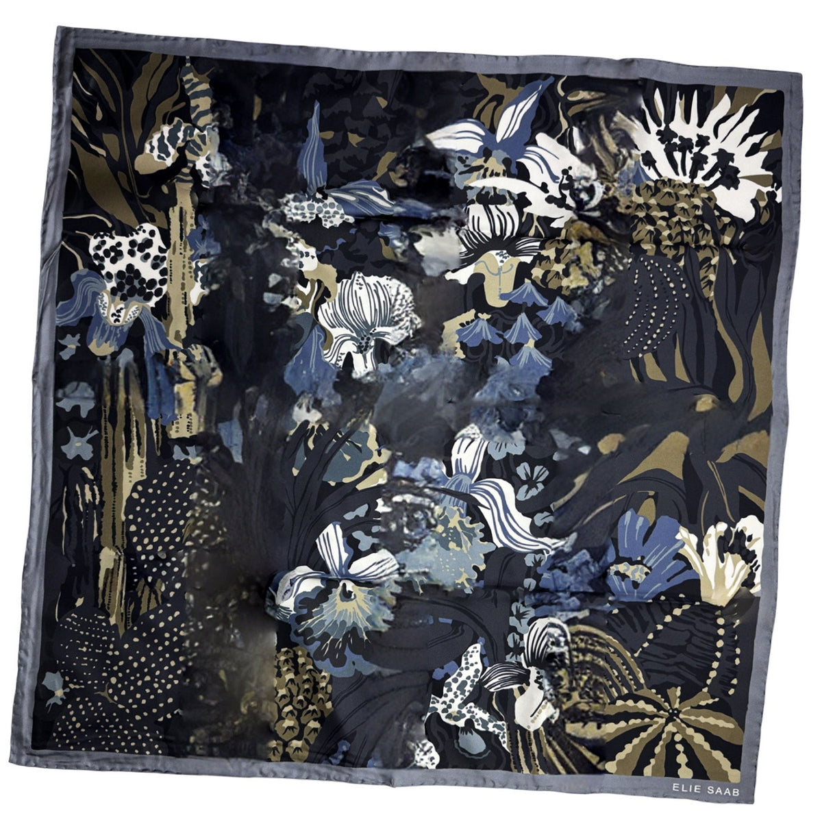 Elie Saab Silk Scarf Gray Green Floral