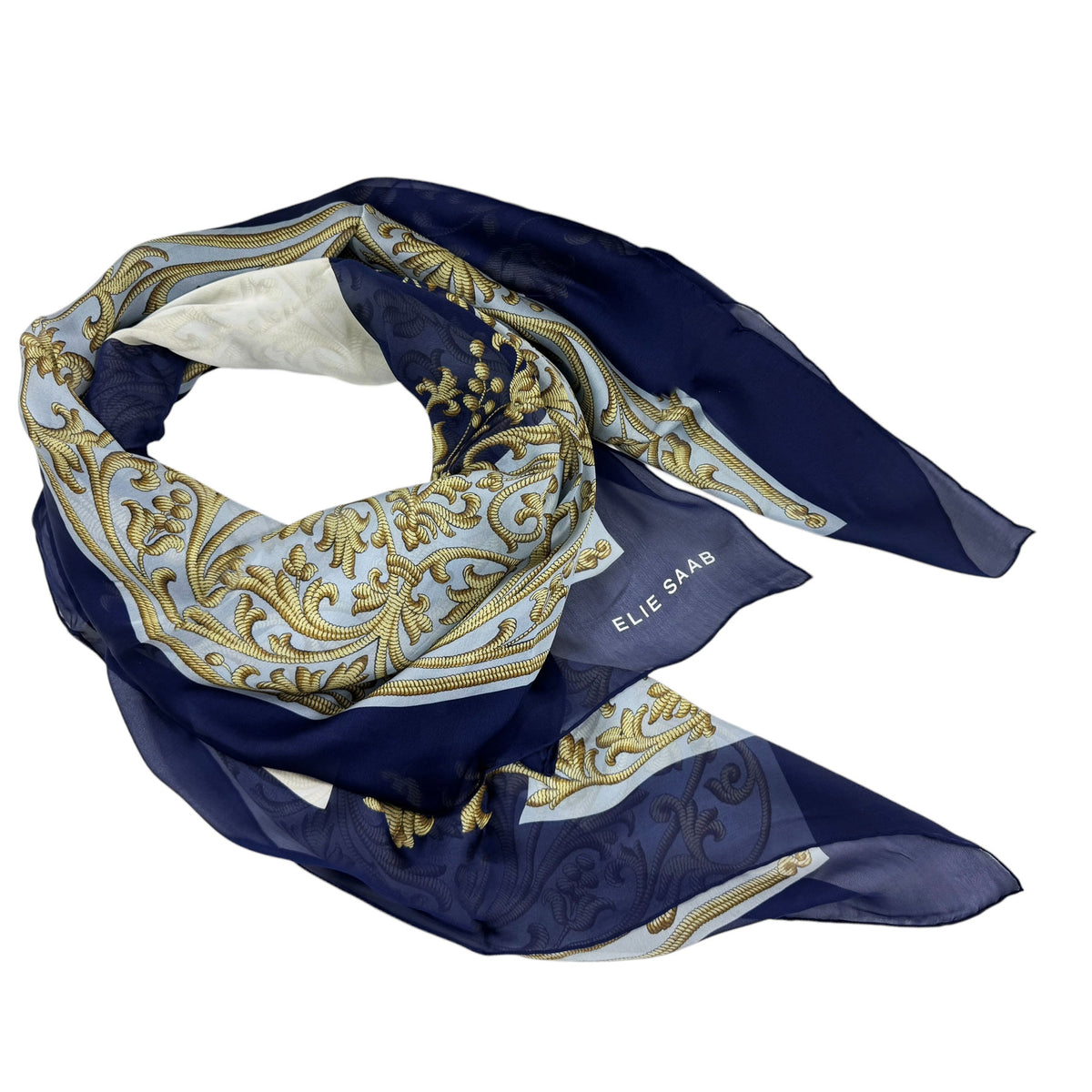Elie Saab Scarf Scarf Silk Royal Blue Ornamental