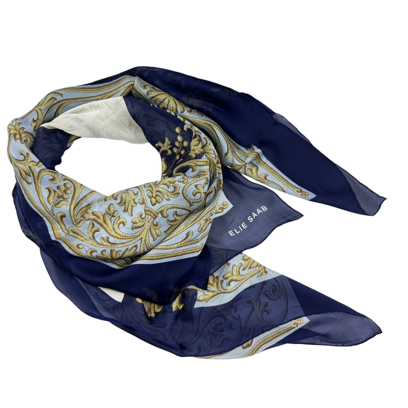 Elie Saab Scarf Scarf Silk Royal Blue Ornamental