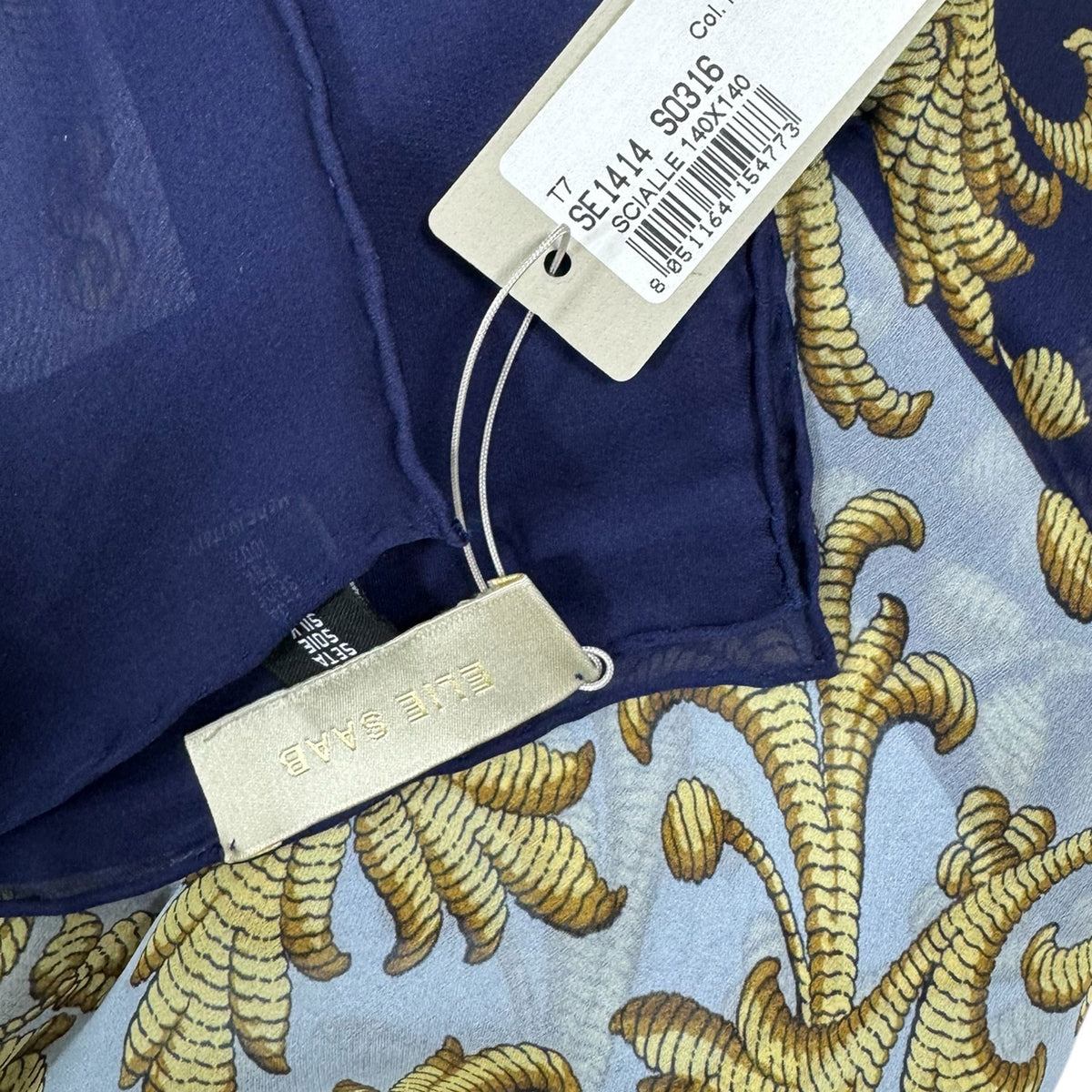Elie Saab Scarf Scarf Silk Royal Blue Ornamental
