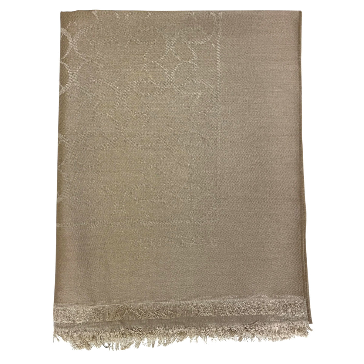 Elie Saab Scarf Taupe Logo Design Wool Silk Shawl