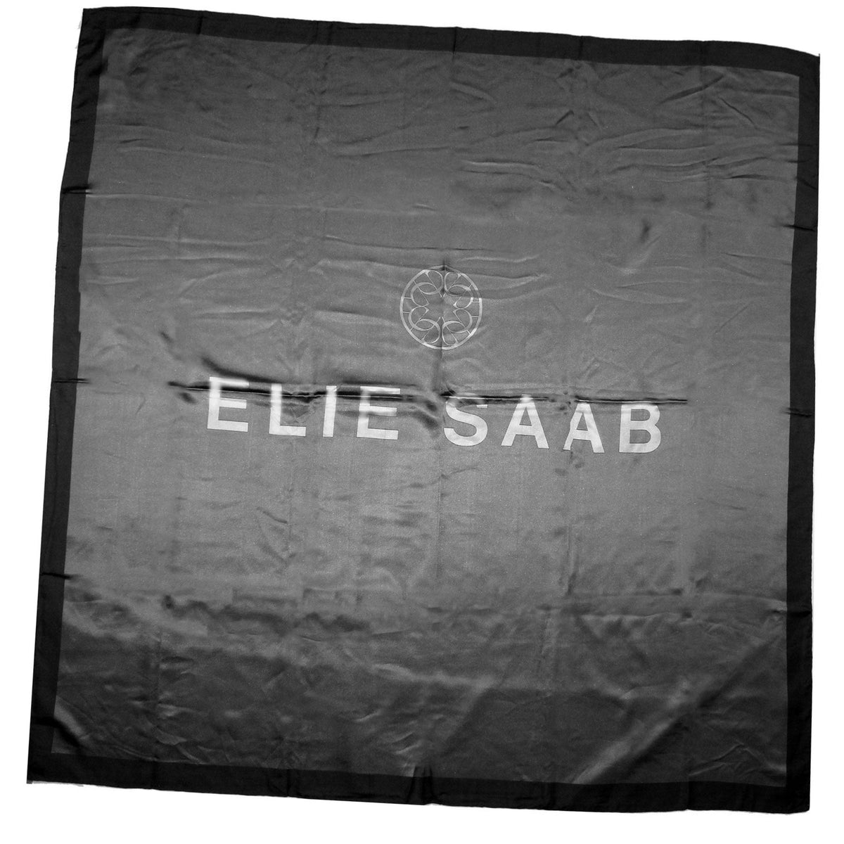 Elie Saab Scarf Gray Solid With Center Logo - Extra Large Twill Silk Wrap