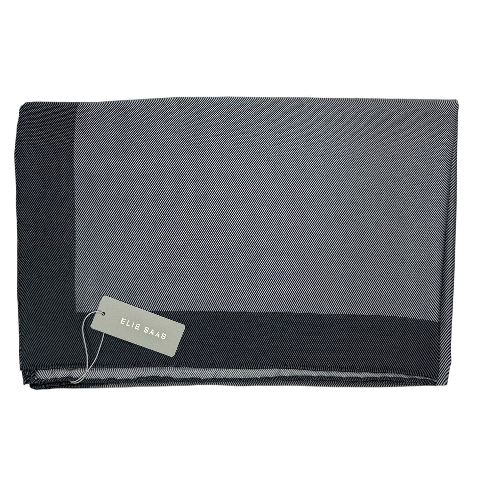 Elie Saab Scarf Gray Solid With Center Logo - Extra Large Twill Silk Wrap