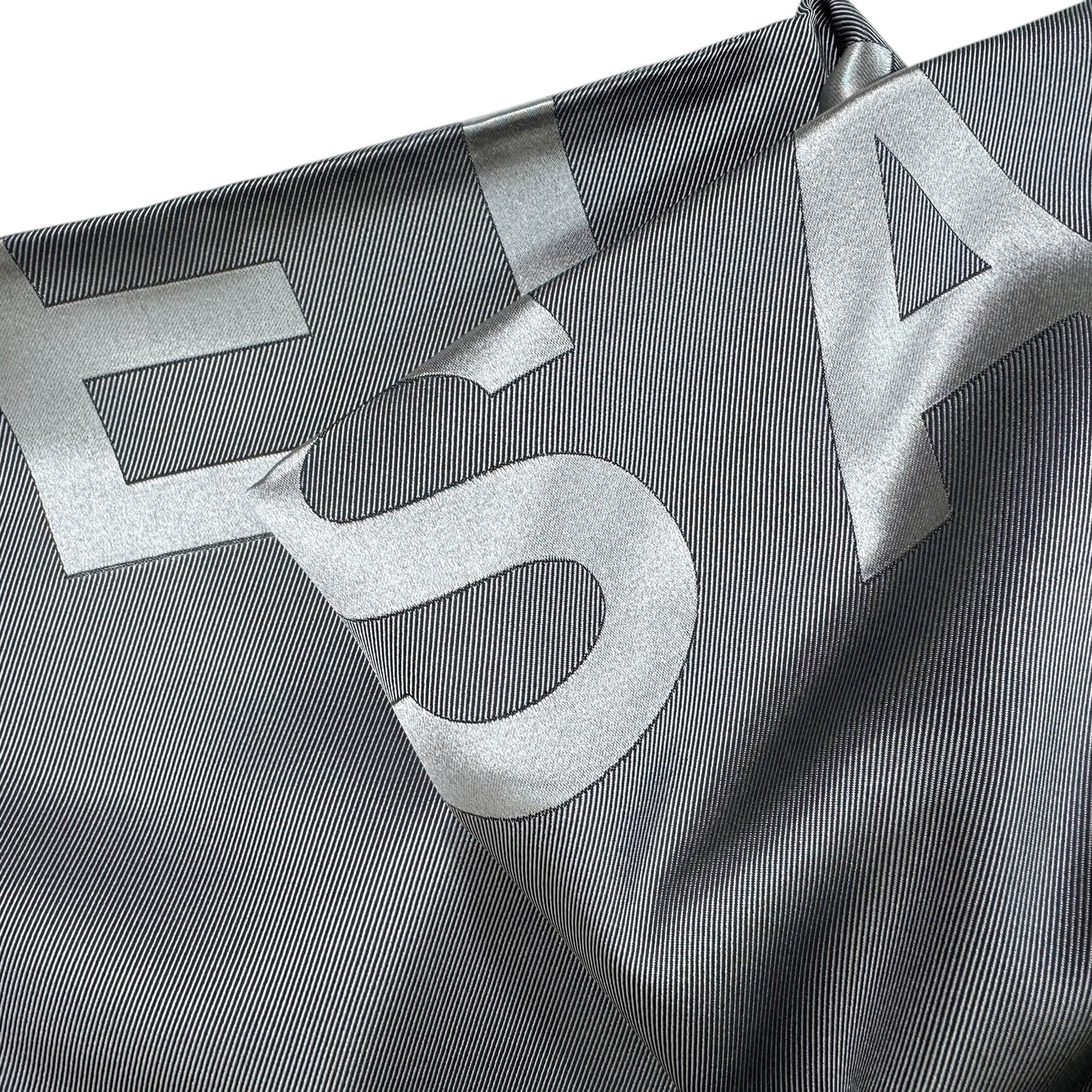 Elie Saab Scarf Gray Solid With Center Logo - Extra Large Twill Silk Wrap