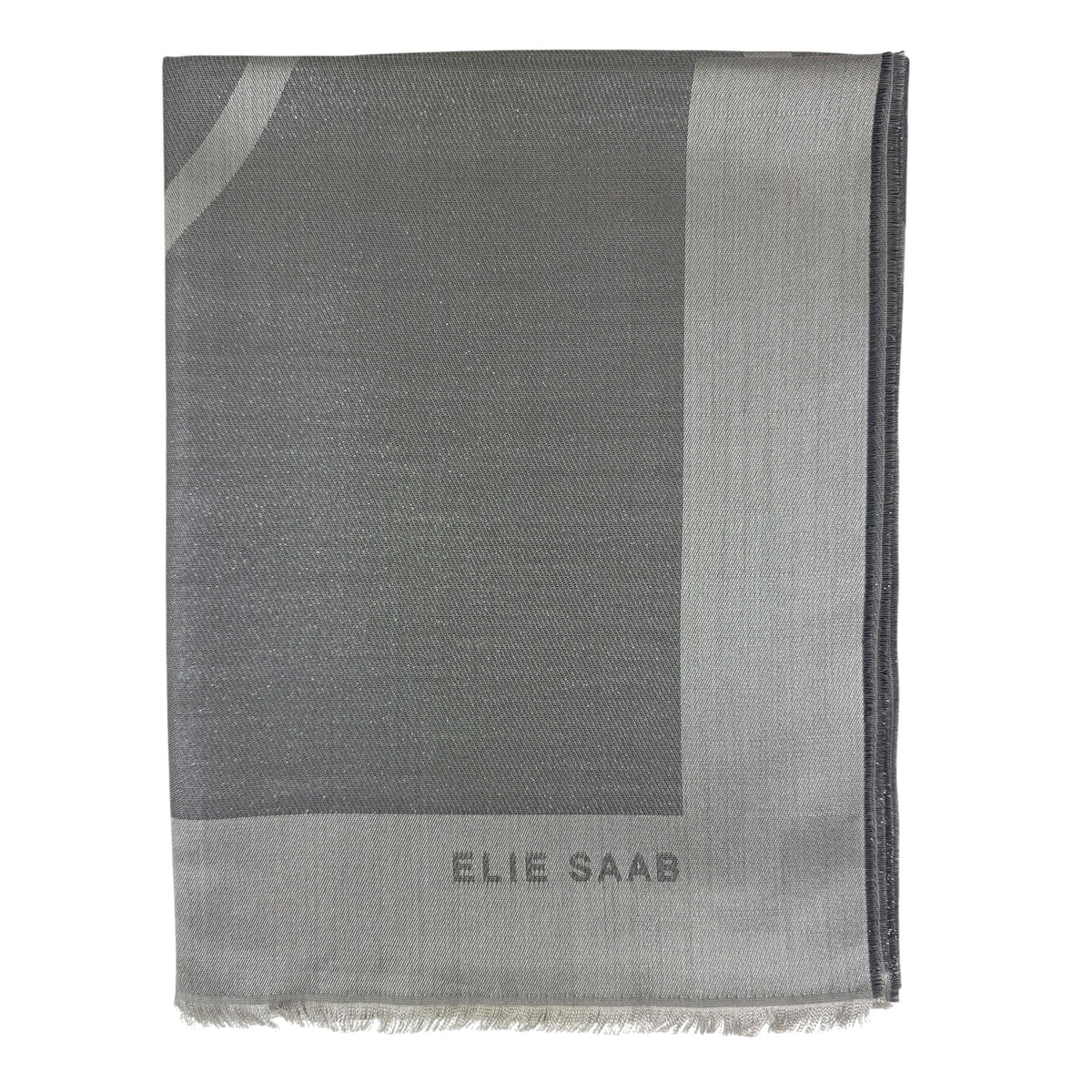 Elie Saab Scarf Gray Logo Design - Twill Silk Designer Shawl
