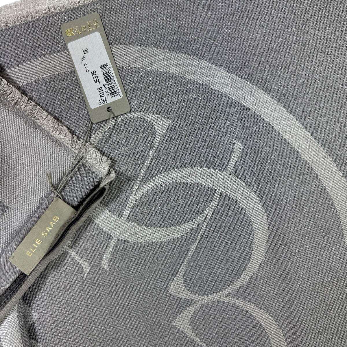 Elie Saab Scarf Gray Logo Design - Twill Silk Designer Shawl