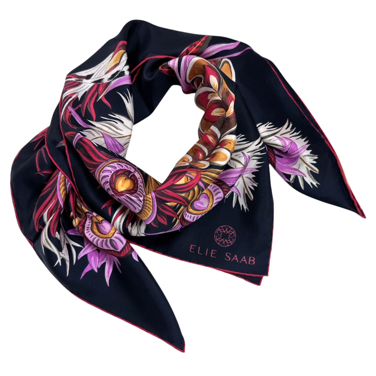 Elie Saab Scarf  Floral Design - Twill Silk Square Foulard