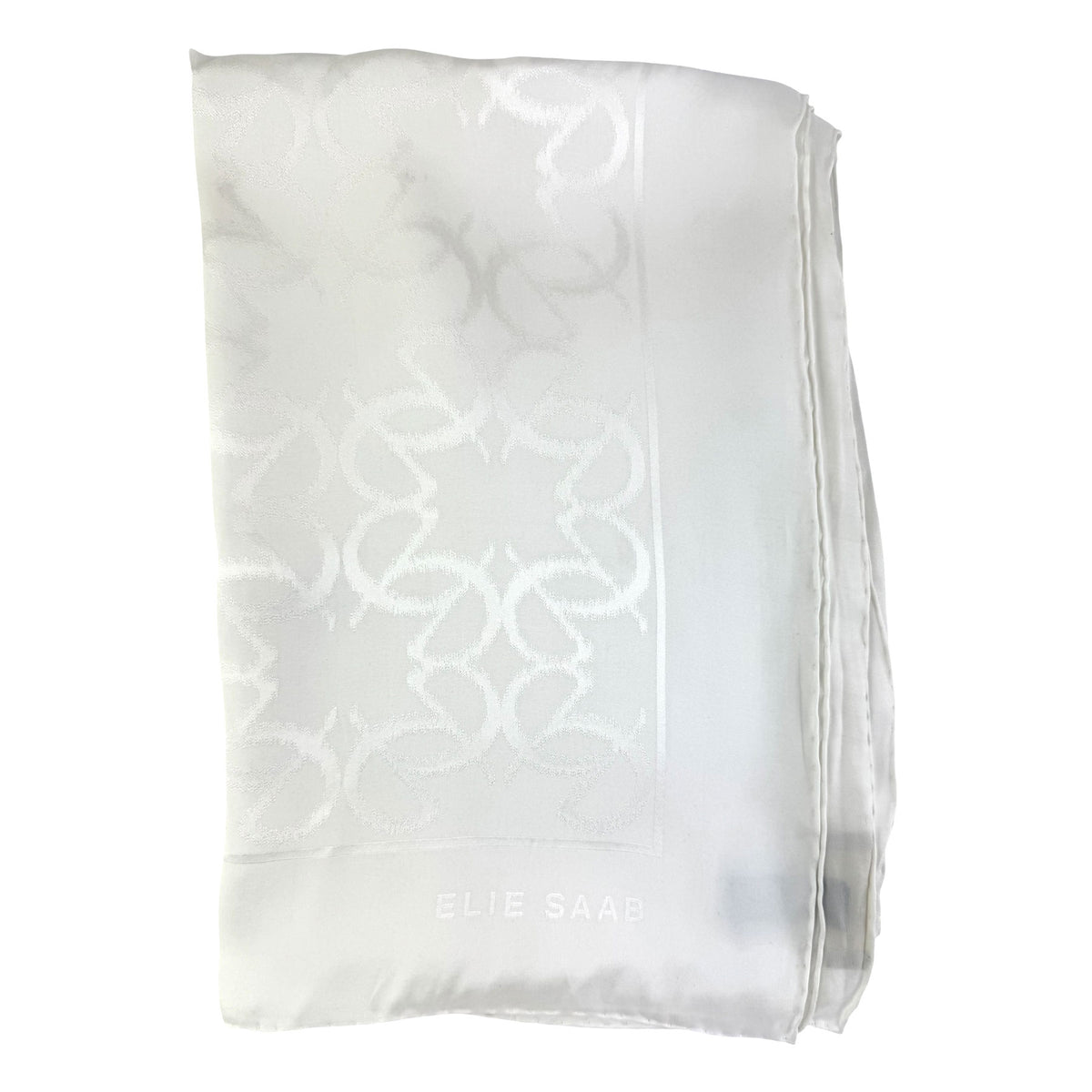 Elie Saab Scarf White Tonal Logo Design - Extra Large Silk Scarf