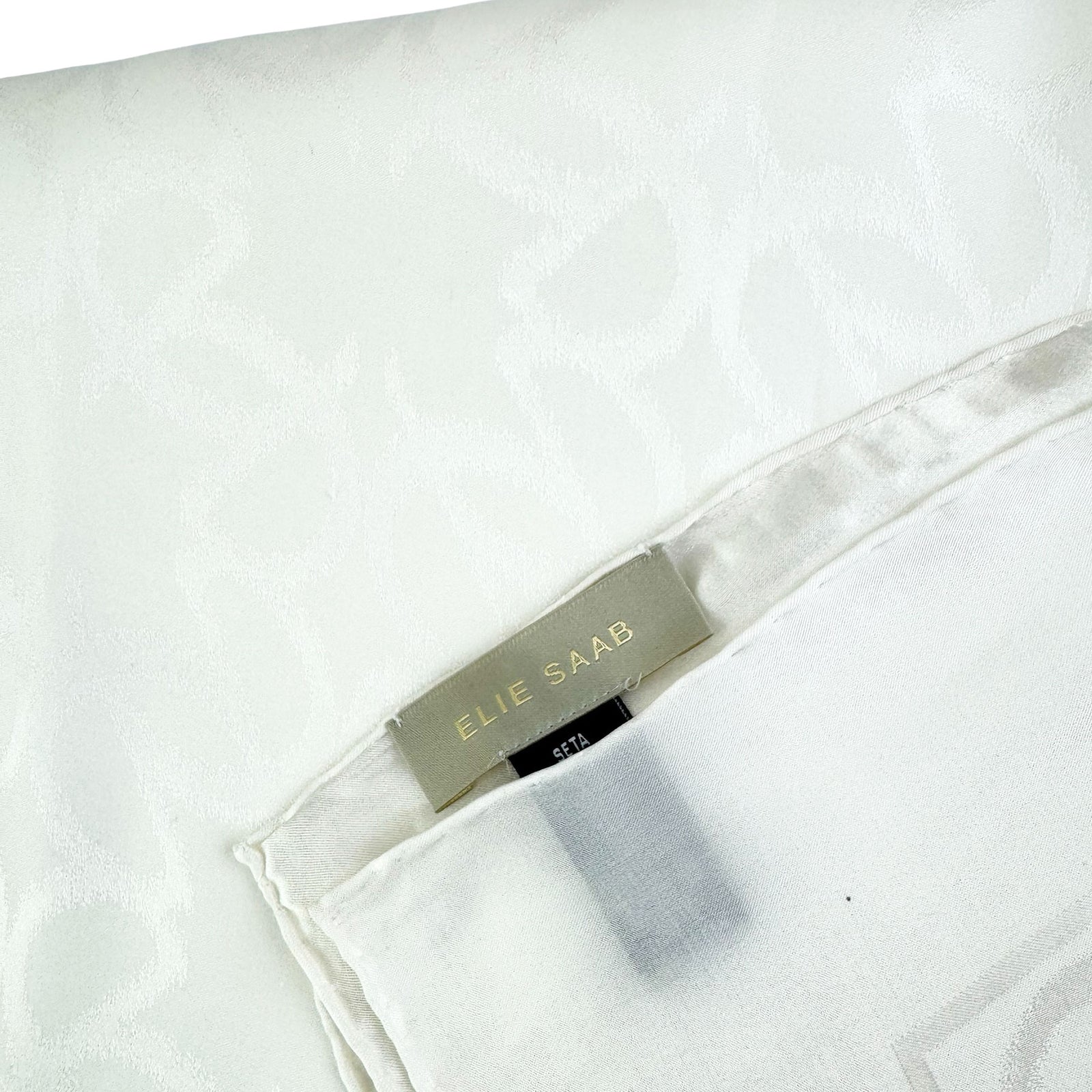 Elie Saab Scarf White Tonal Logo Design - Extra Large Silk Scarf