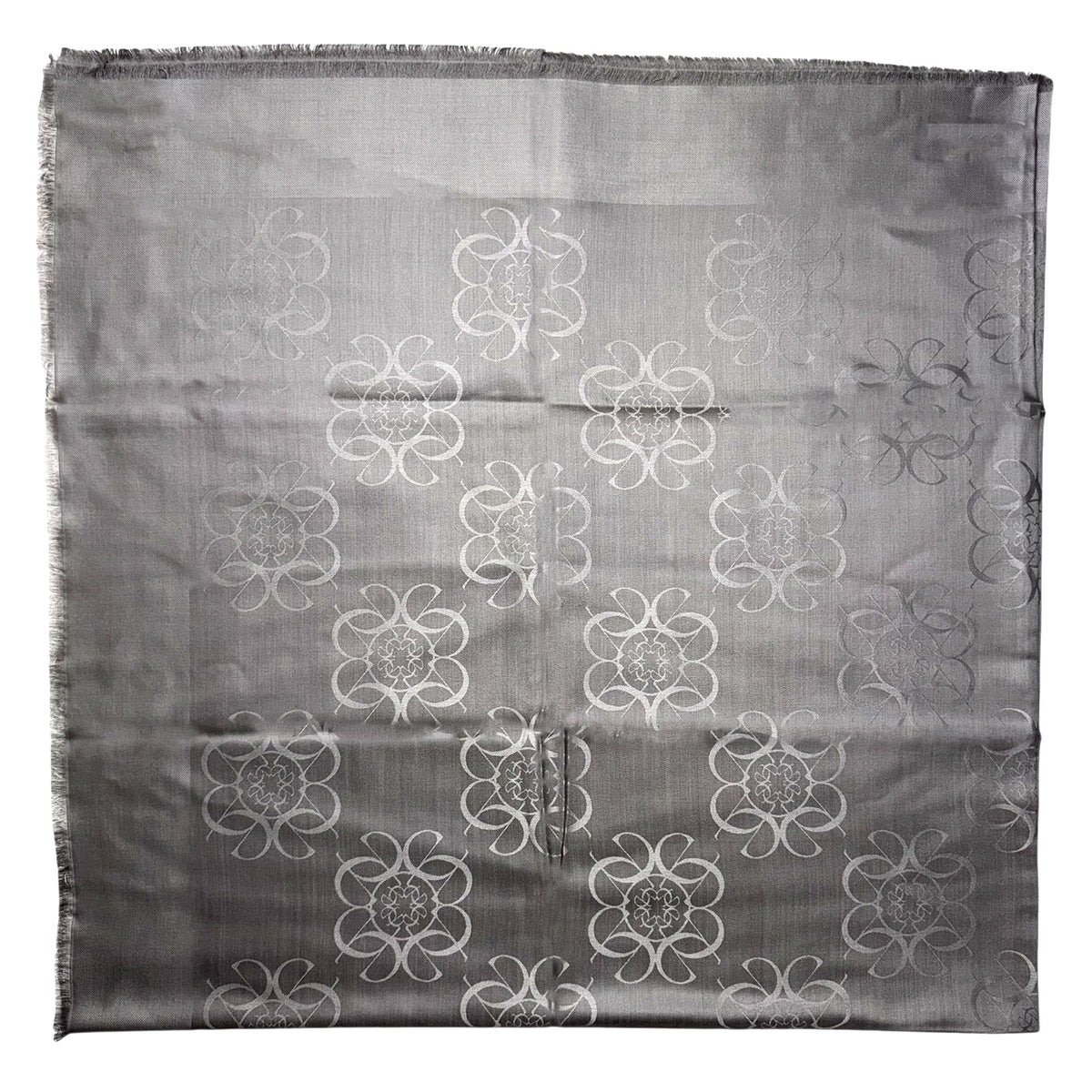 Elie Saab Scarf Gray Tonal Logo - Extra Large Square Wool Silk Wrap