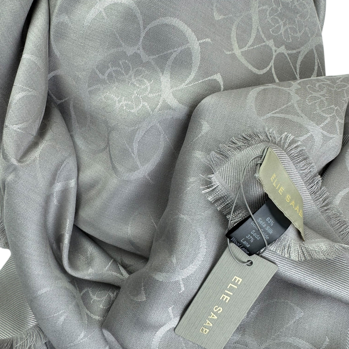 
Elie Saab Scarf Taupe Gray Tonal Logo - Extra Large Square Wool Silk Wrap
