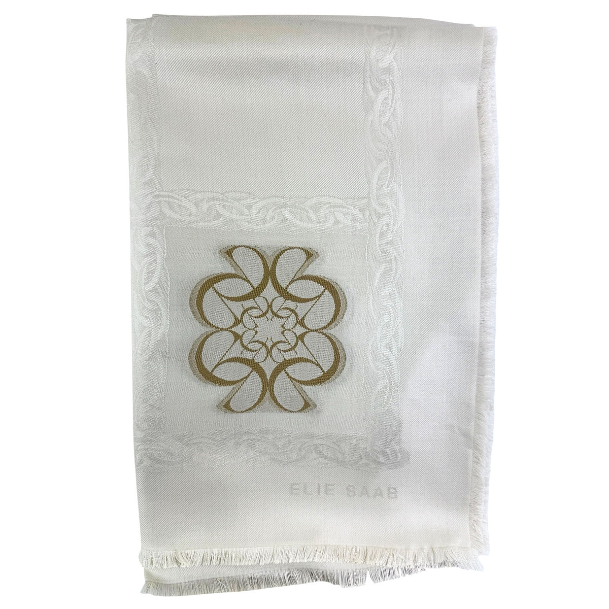 Elie Saab Scarf White Logo - Extra Large Square Wool Silk Wrap