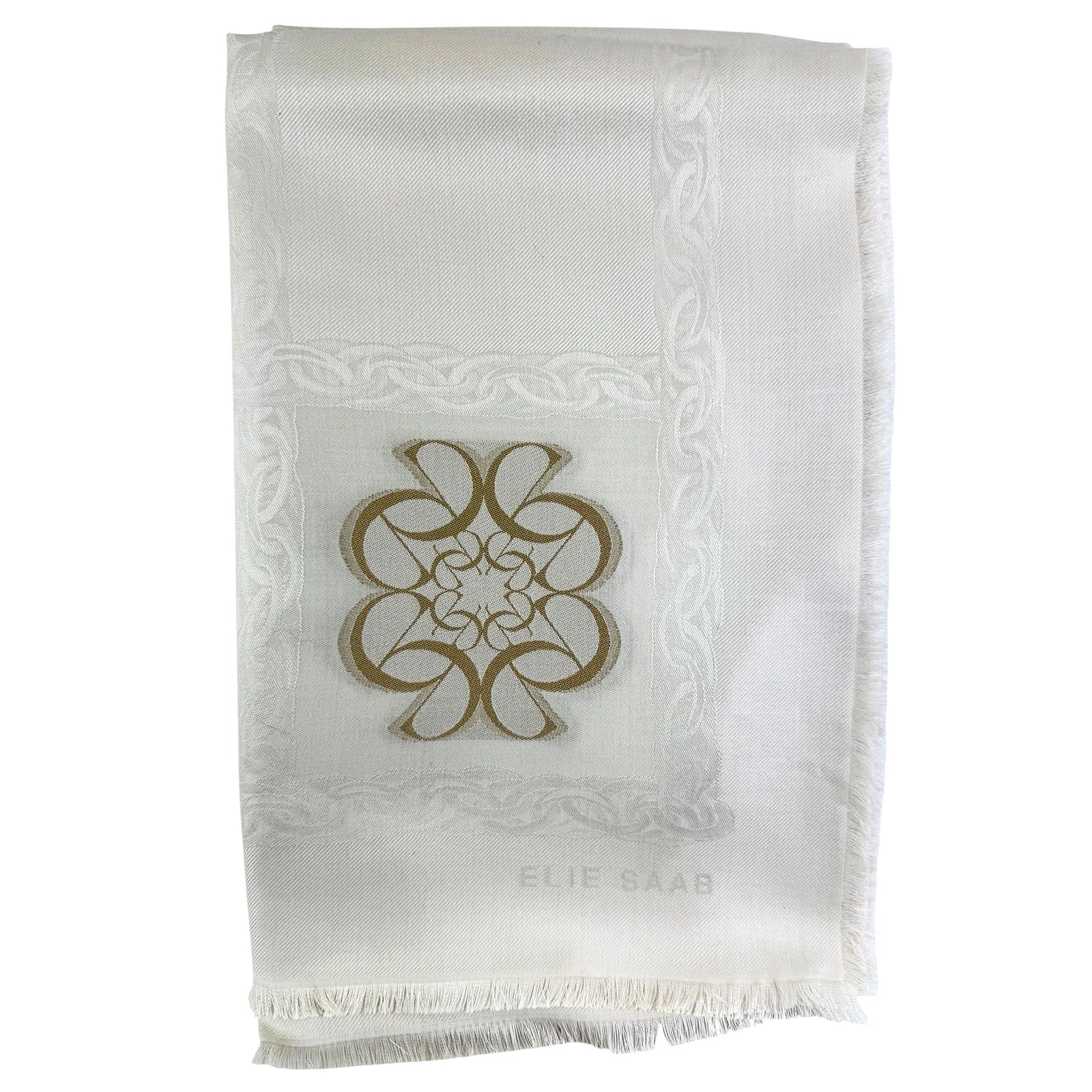 Elie Saab Scarf White Logo - Extra Large Square Wool Silk Wrap
