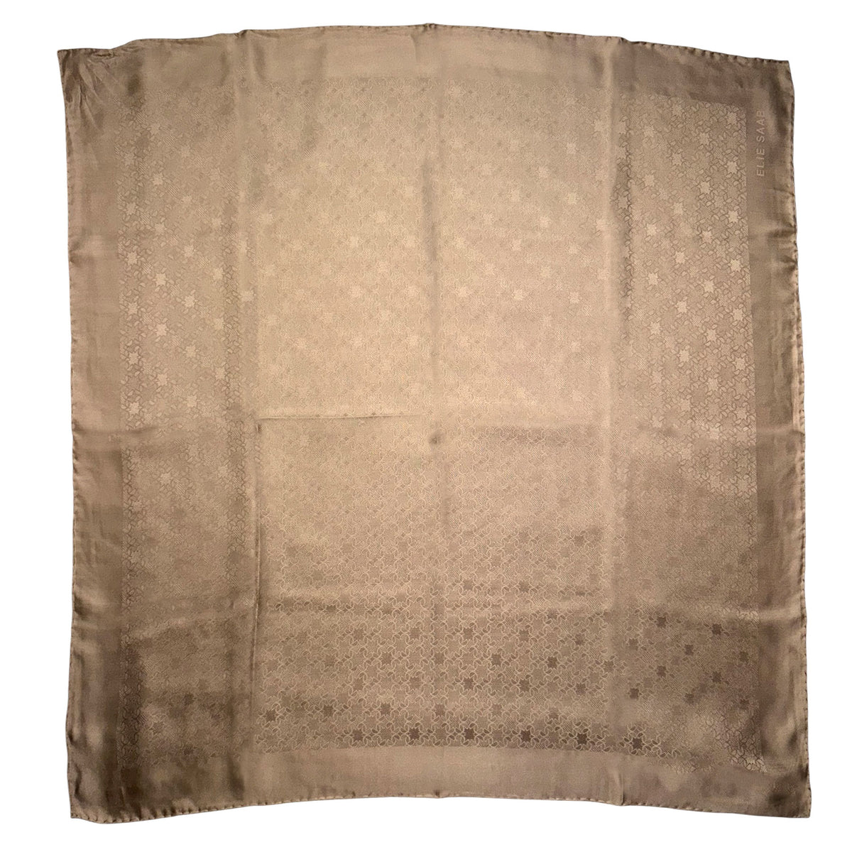 Elie Saab Scarf Bronze Tonal Logo - Extra Large Square Twill Silk Wrap