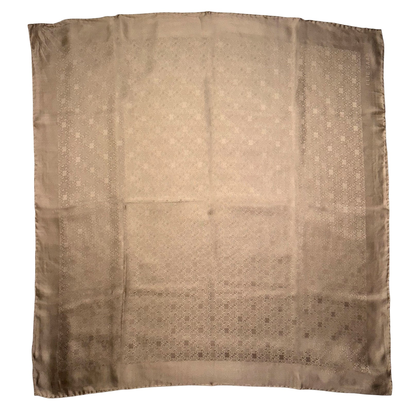 Elie Saab Scarf Bronze Tonal Logo - Extra Large Square Twill Silk Wrap