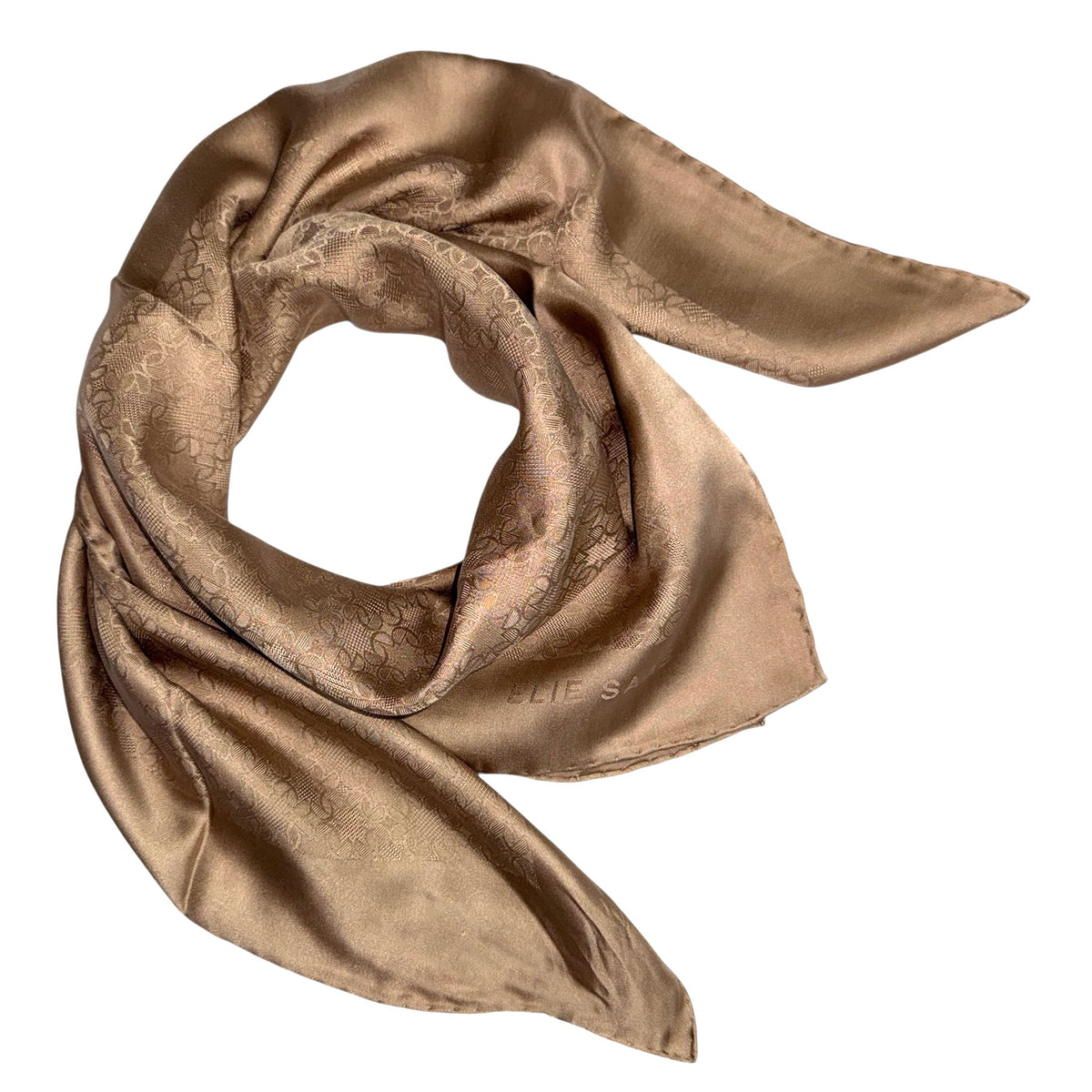 Elie Saab Scarf Bronze Tonal Logo - Extra Large Square Twill Silk Wrap